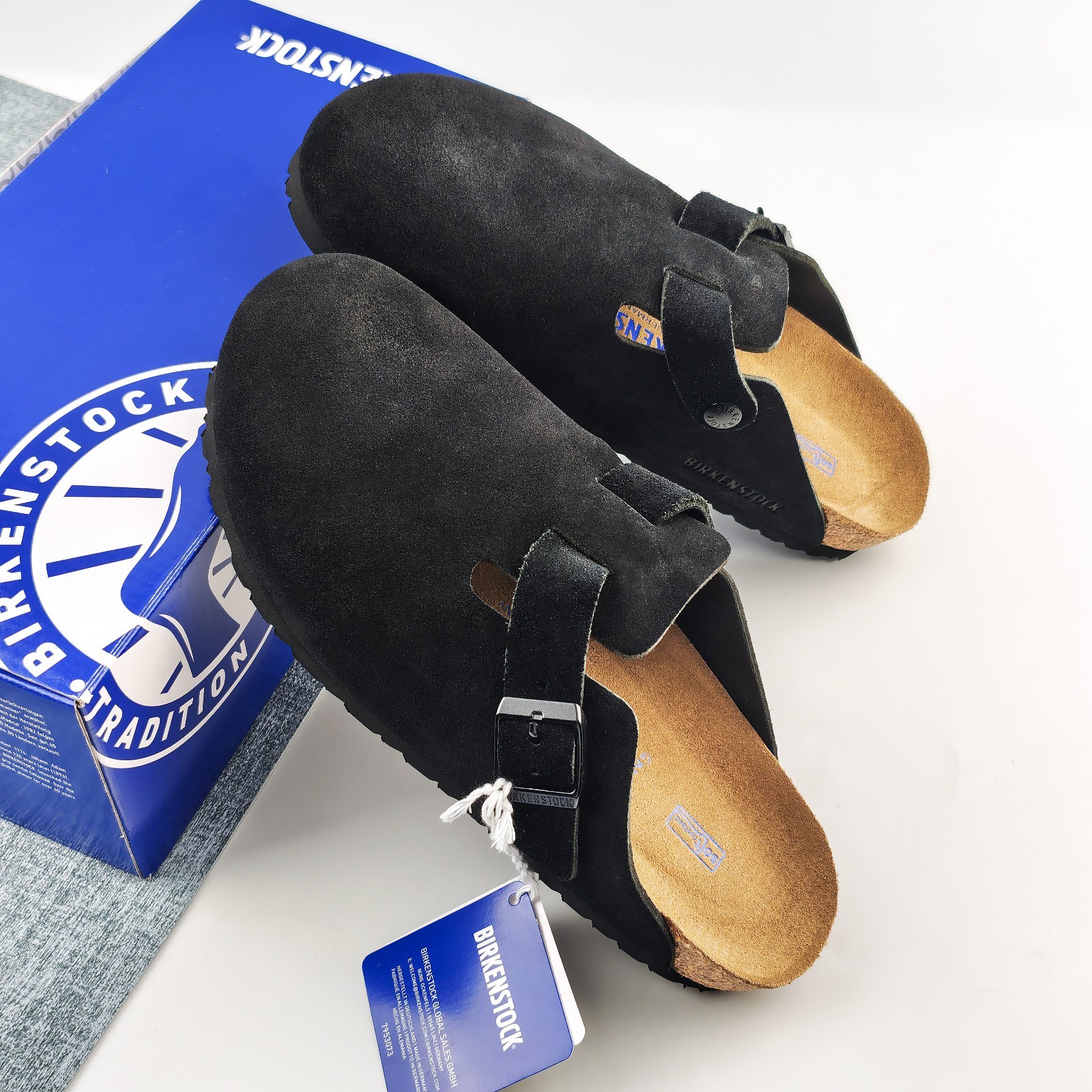 Birkenstock Boston Unisex Flat Shoes Black Suede Soft Footbed Multiple Sizes