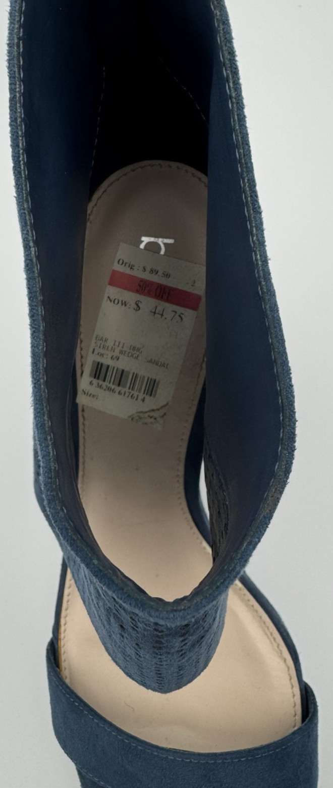 Bar III Siren Platform Ankle Zipper Cuff Wedge Blue Wing Teal Suede Shoes 10M