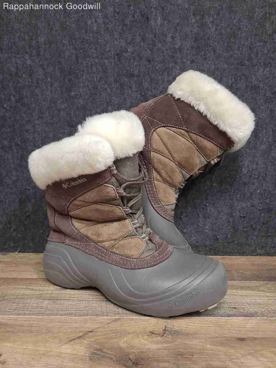 Columbia Sierra Summette Grey Faux Fur Trim Winter Snow Boots Women’s Size 10