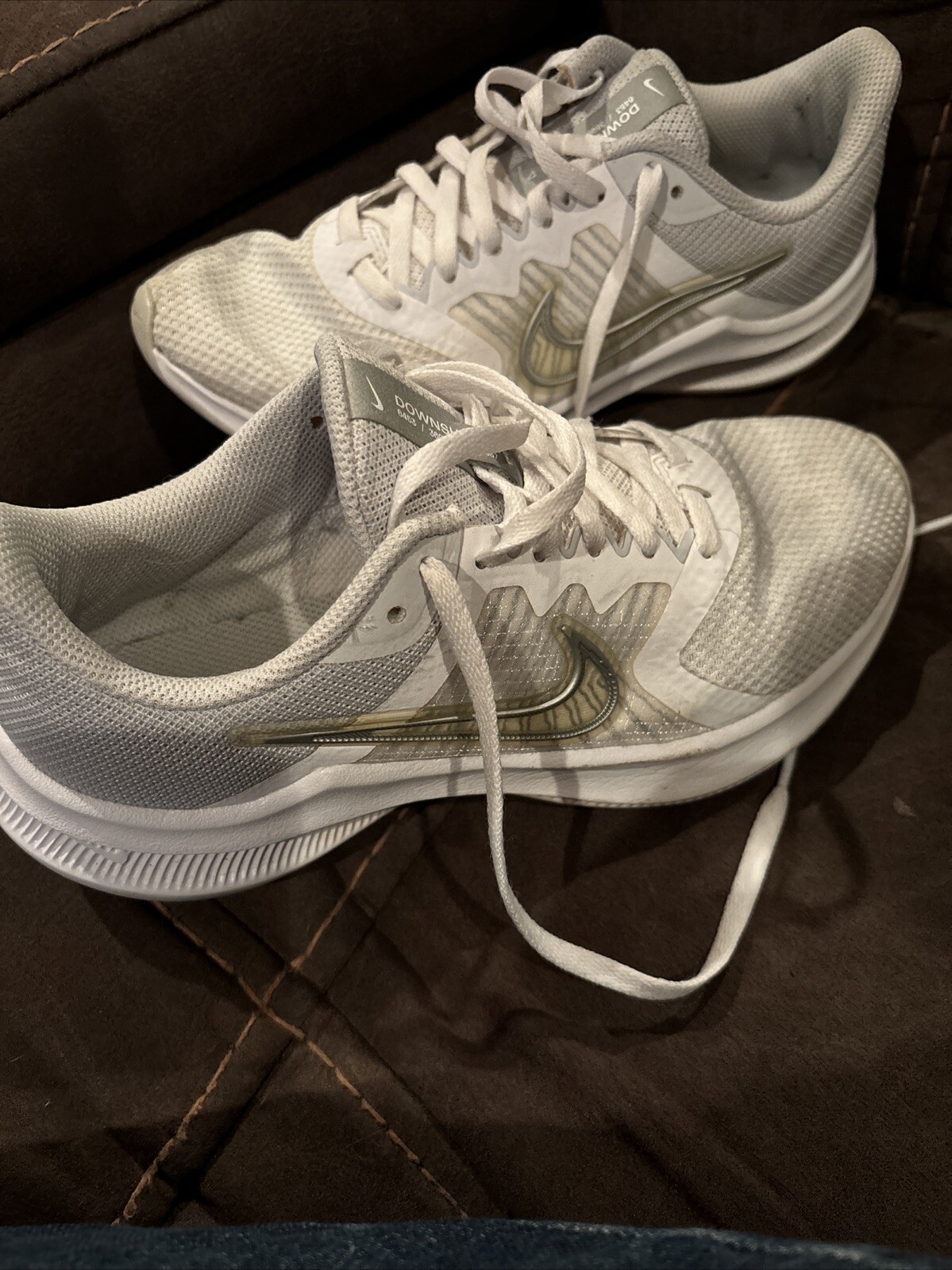 Nike Downshifter 11 White Metallic Silver Sneakers-women Size 6