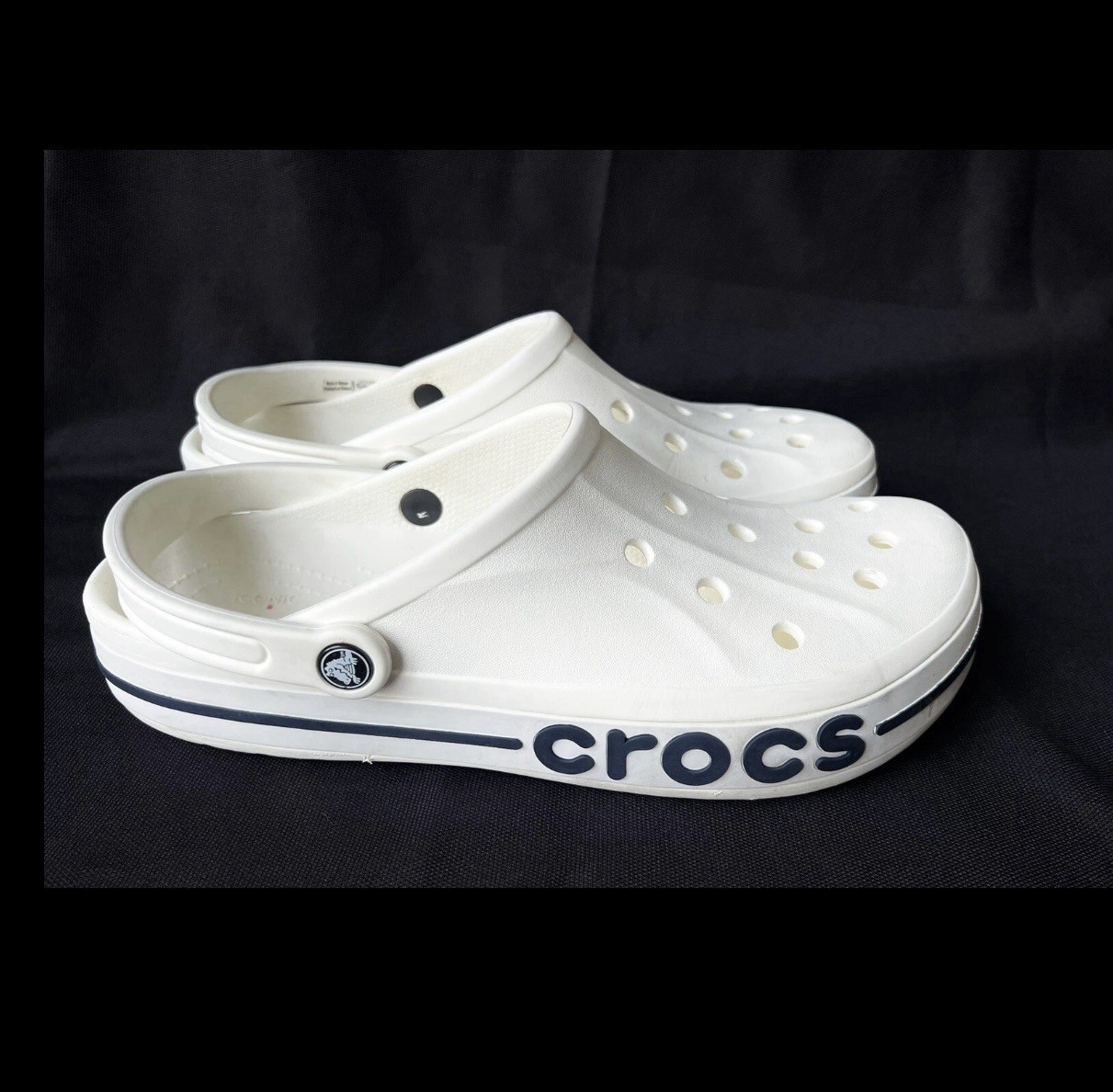 Crocs Bayaband Clog White Navy Logo 205089-126 Men’s Size 13 EUC Fast Shipping