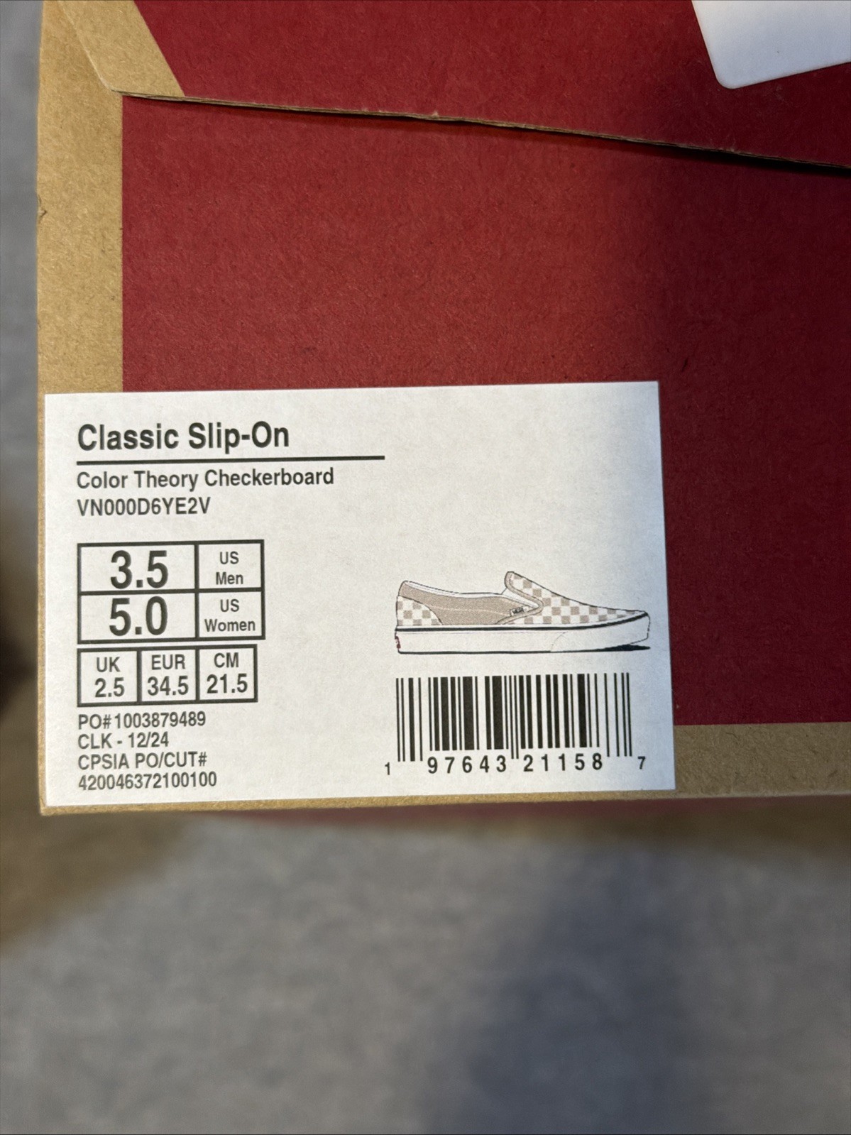 Women’s Size 5 Men’s 3.5- VANS Checkerboard Classic Slip-On Beige