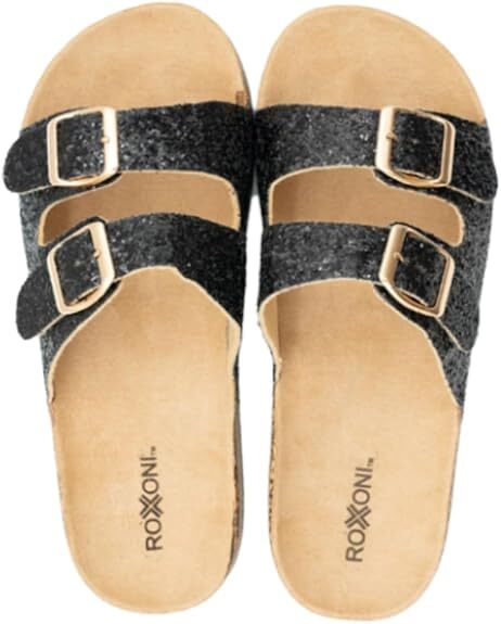 Very Peri Womens Glitters Comfort Flat Sandals Double Buckle Straps Flat Slides