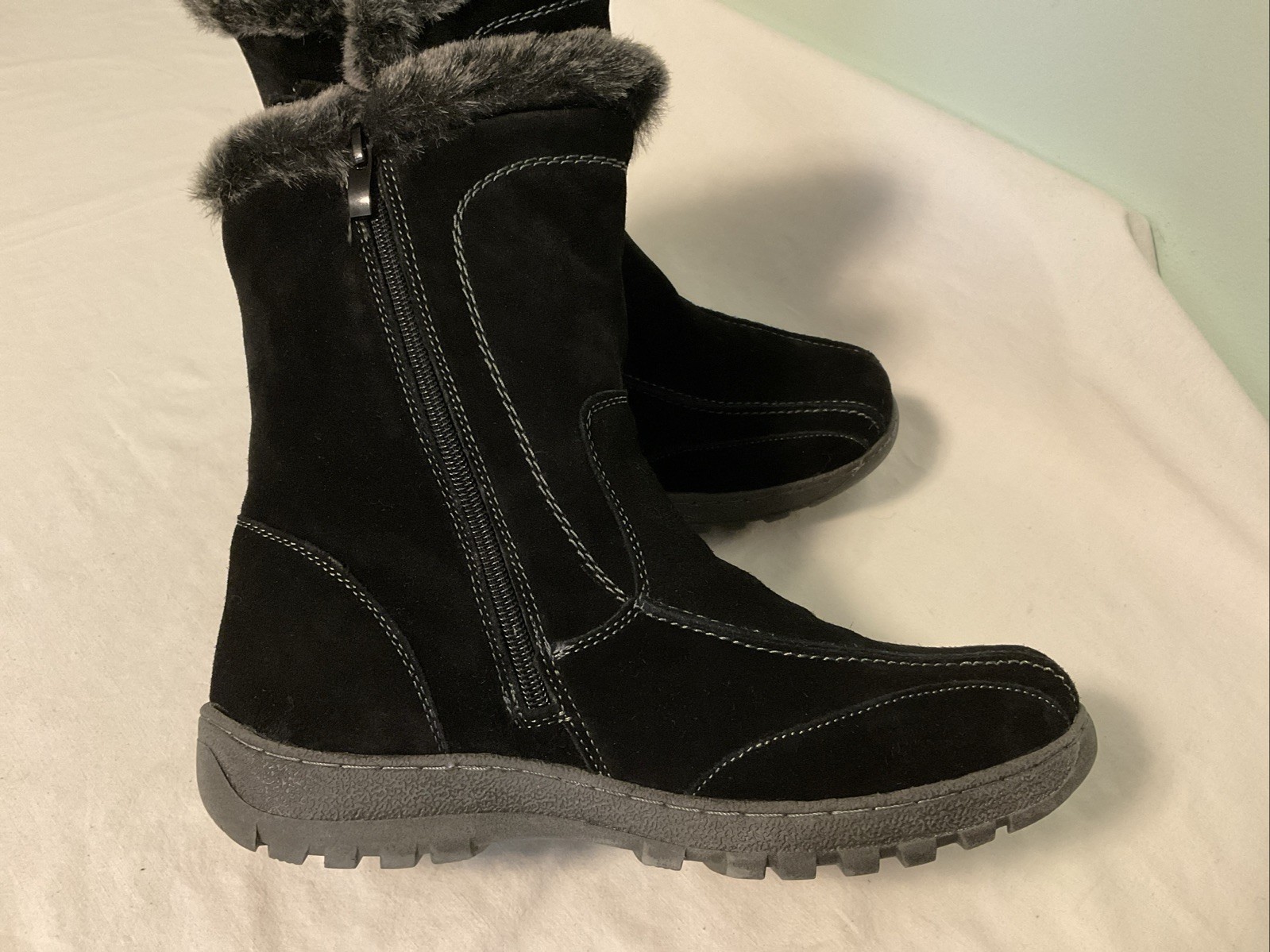 Spring Step Achieve Black Suede Leather Winter Boots Womens Size 9 40 NWT
