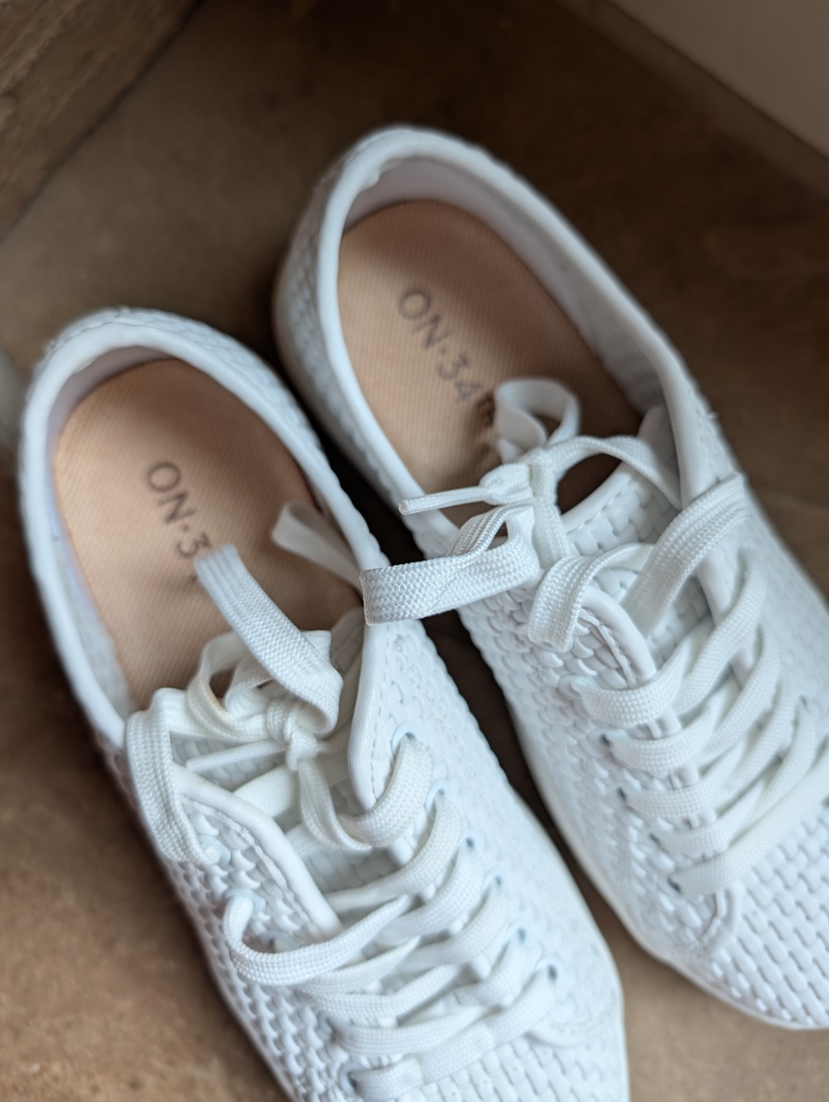 ON 34th Lusille White Woven Lace Up Low Top Sneakers Athletic Shoes Women