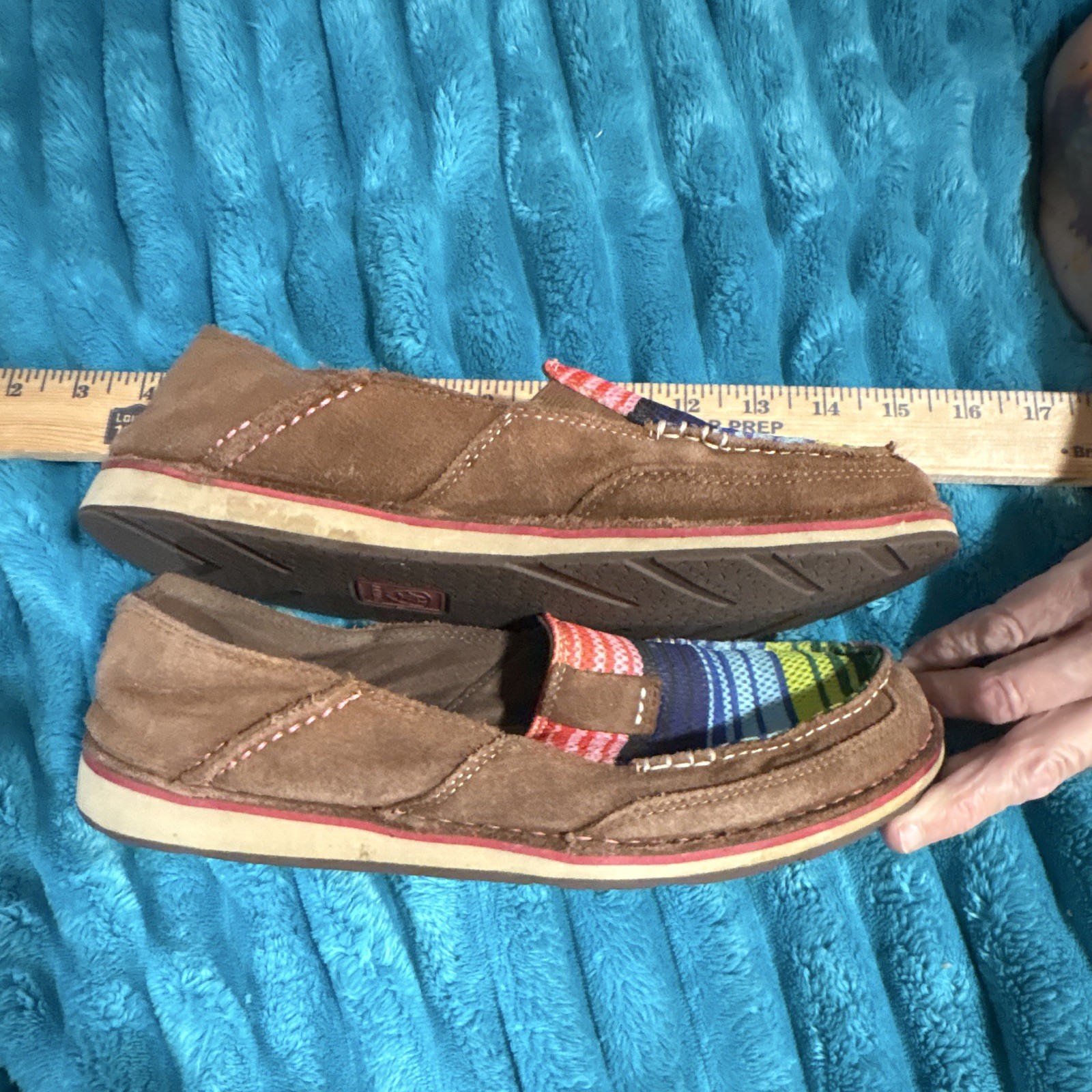 Ariat Women’s Slip-On Flats Brown Suede Woven Striped Round Toe US 9.5 B