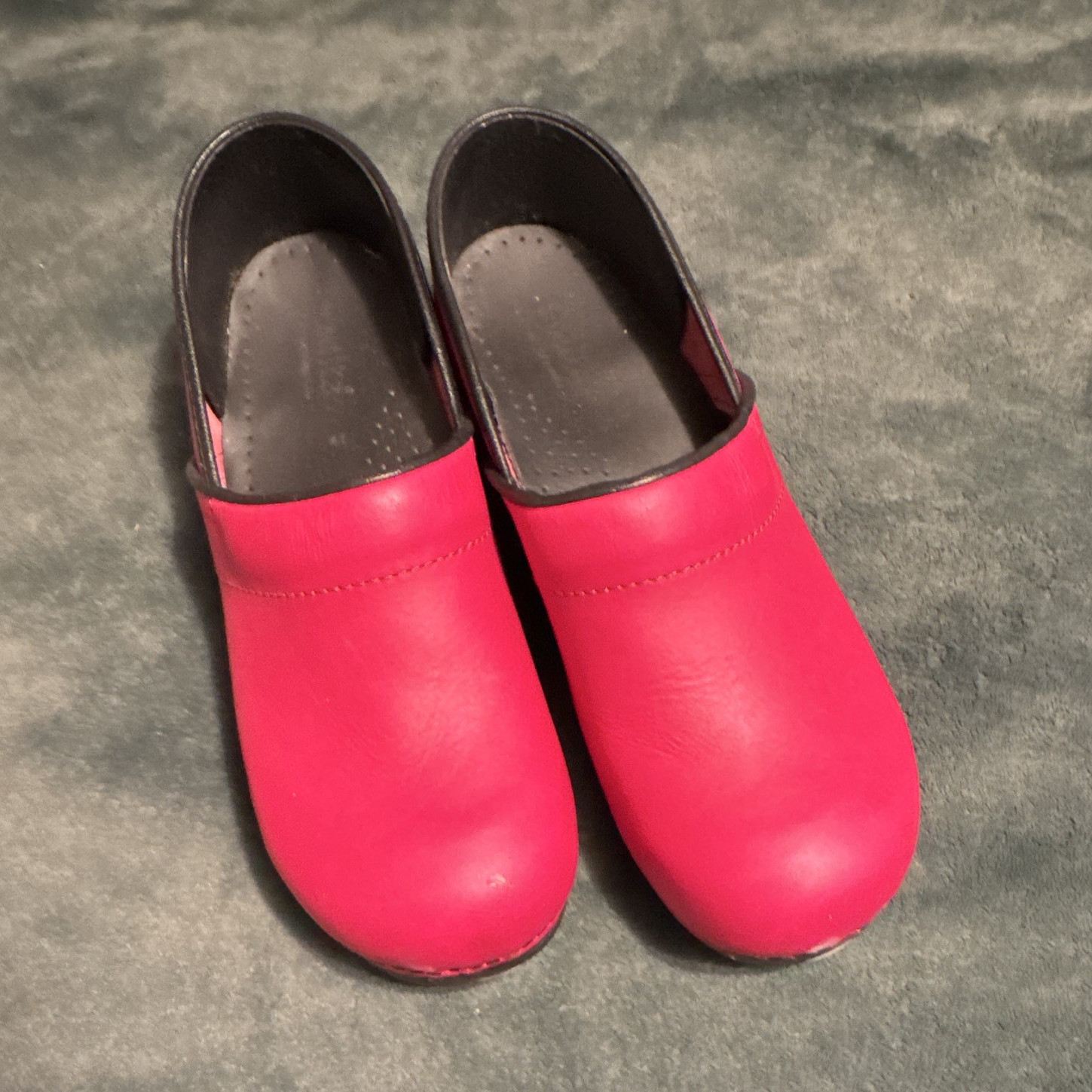 Sanita Women’s Leather Slip-On Clog Wedge Heel Round Toe Pink/Black 10