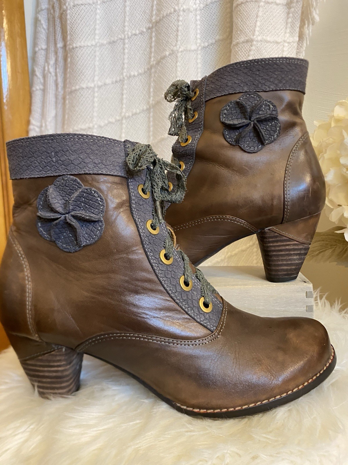 L’Artiste By Spring Step Women’s Brown Leather Ankle Boots Boho Size 40 US 9