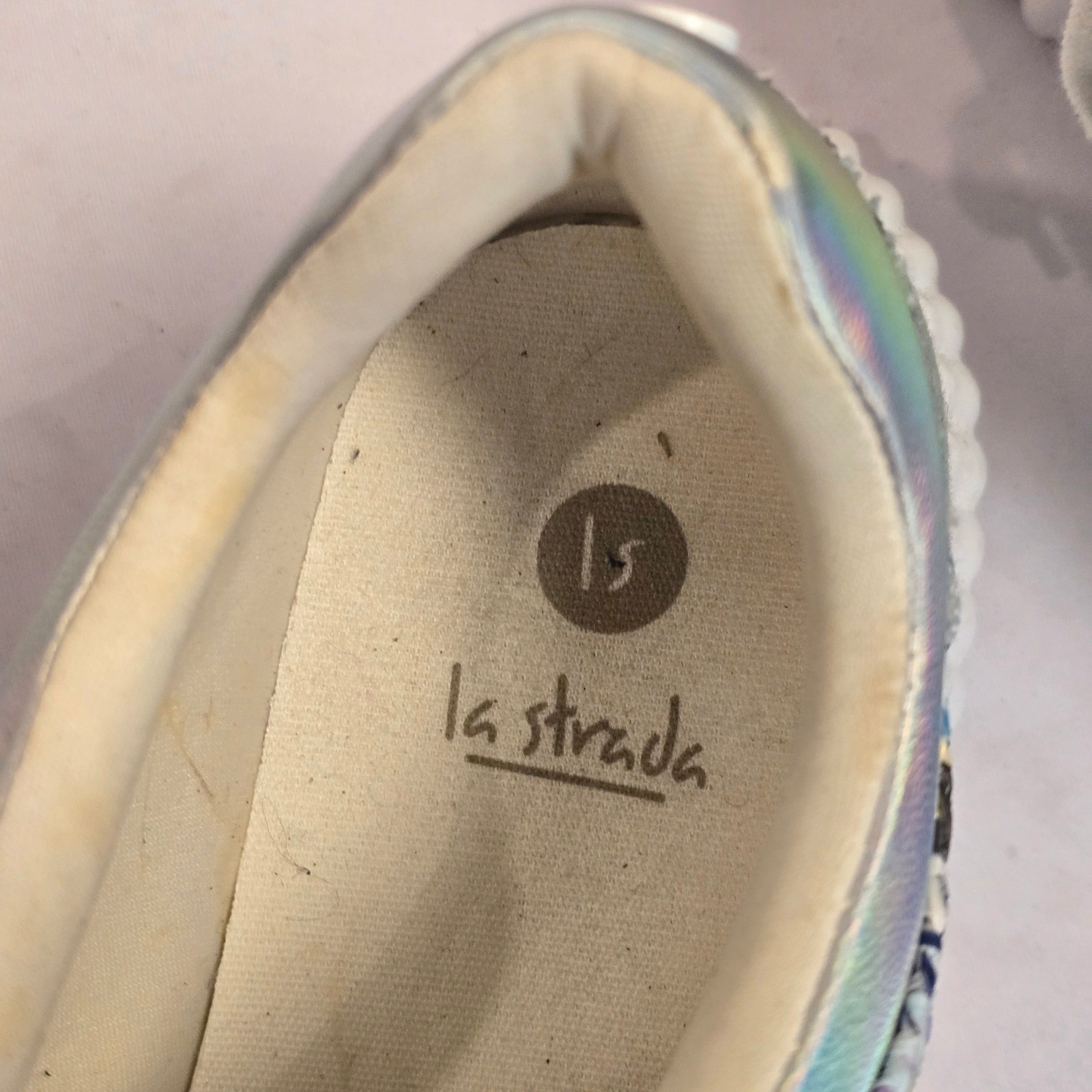 La Strada Womens Multi-Color Chevron Woven Denim Iridescent Sneakers Size 40
