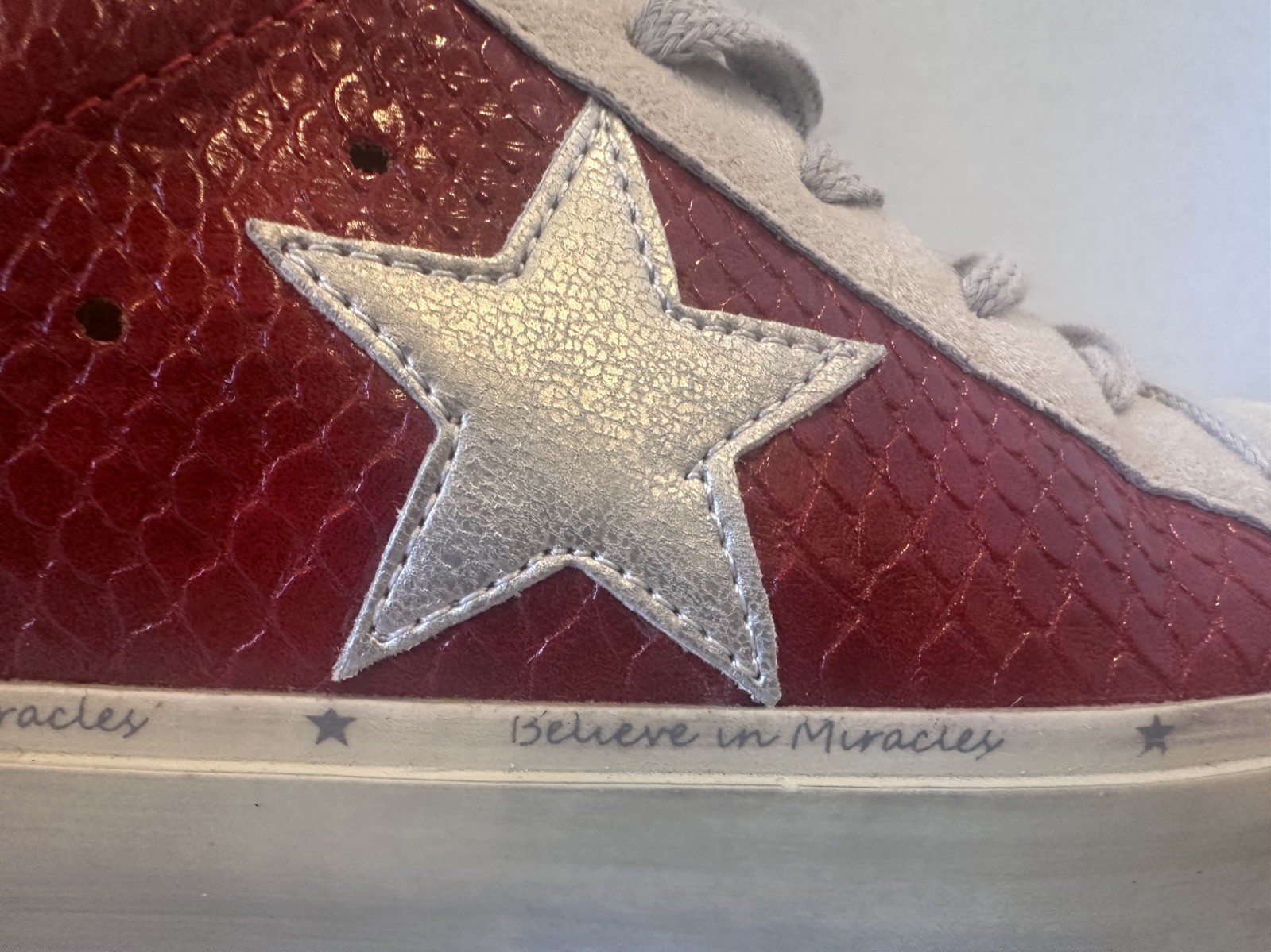 Mi.iM Sadie Rubber Sole Lace-up Leather Star Sneakers in red 8.5