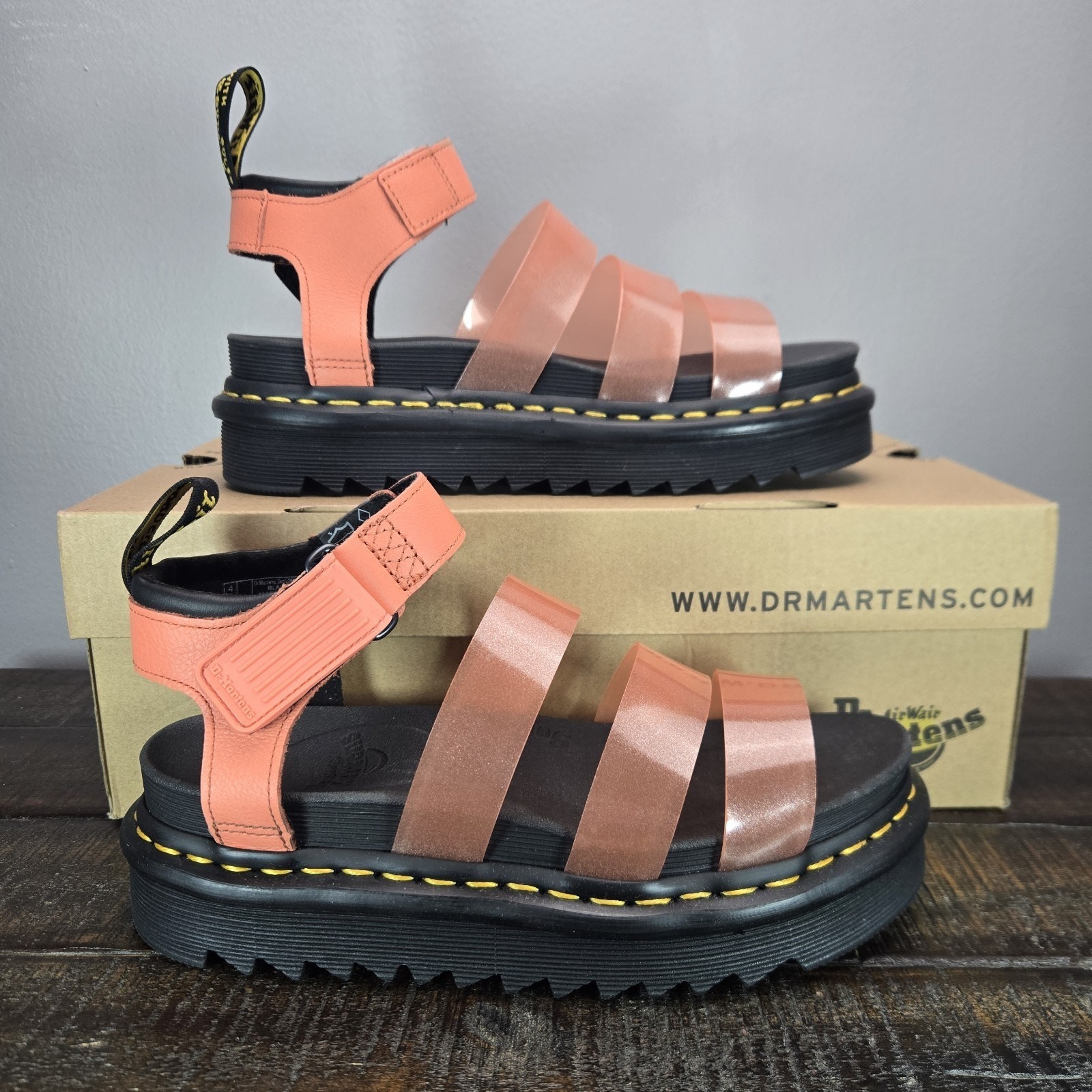 Dr Doc Martens Blaire Jelly Platform Sandals Womens 6 Leather Shoes Pink Coral