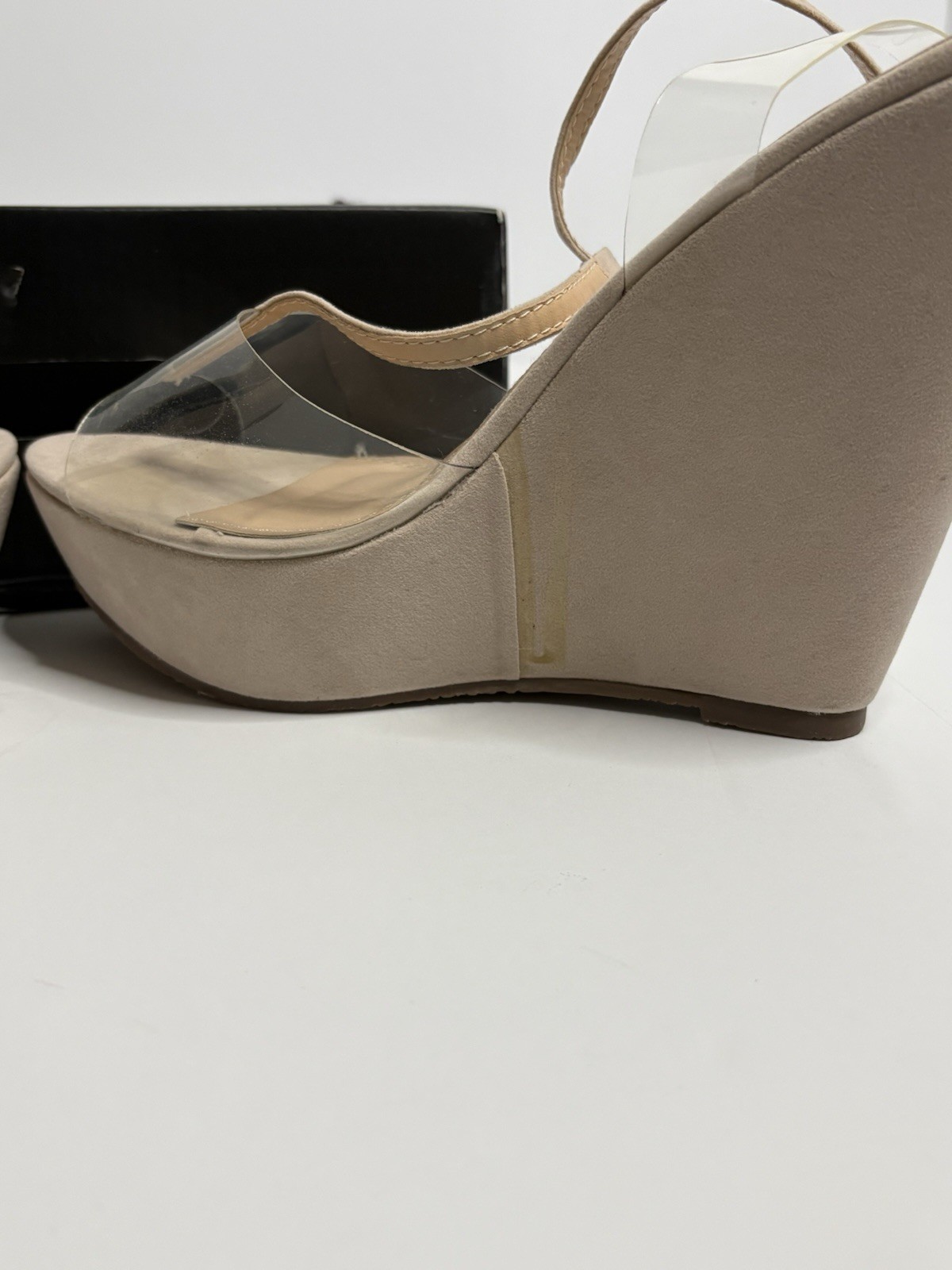 Fashion Nova Nude Clear Strap Wedge Women’s Size 10 Platform Heel NEW w/ box