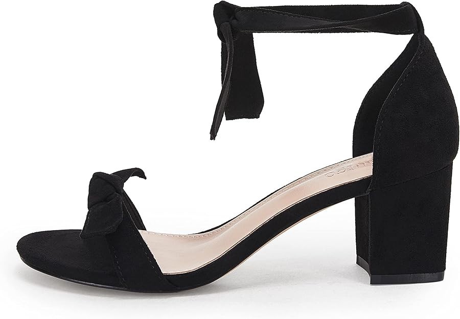Coutgo Ankle Tie Heeled Sandals One Band Bowknot Chunky Block Heel Sandal Shoe