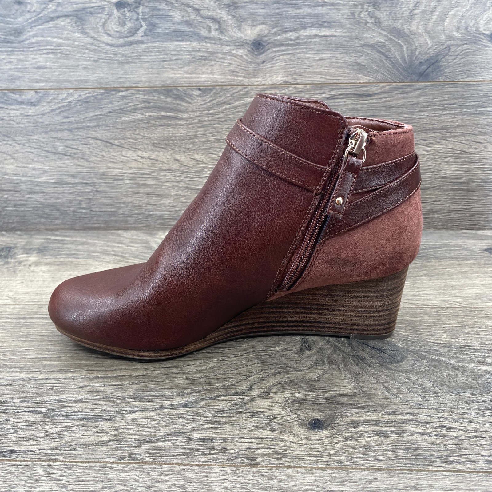 Dr. Scholl’s Leather Side Zipper Dakota Wedge Booties Women’s Size 8 US Brown