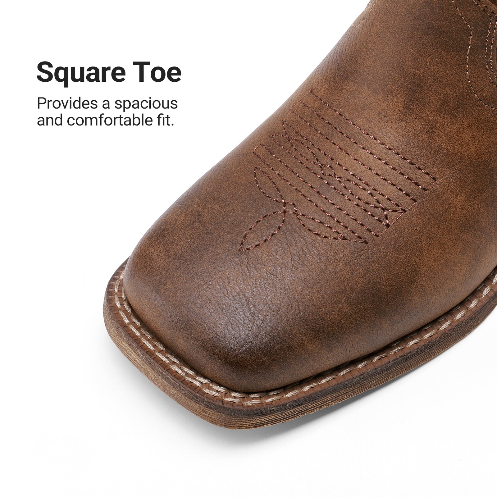 Women Western Mid Calf Wide Square Toe Pull-On Embroidered Stitched Retro Boots
