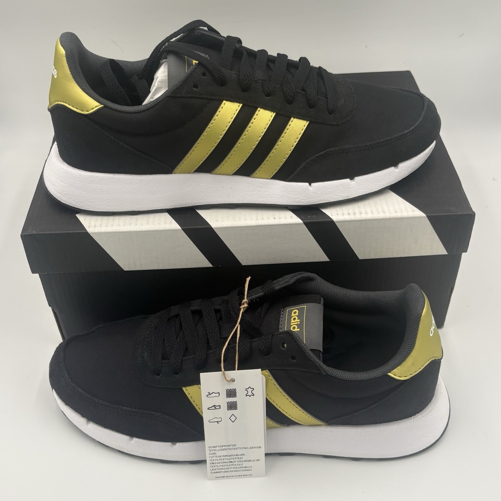 ADIDAS Run 60s 2.0 Men’s Size 9 Black And Gold Sneakers GX1714 New With Box