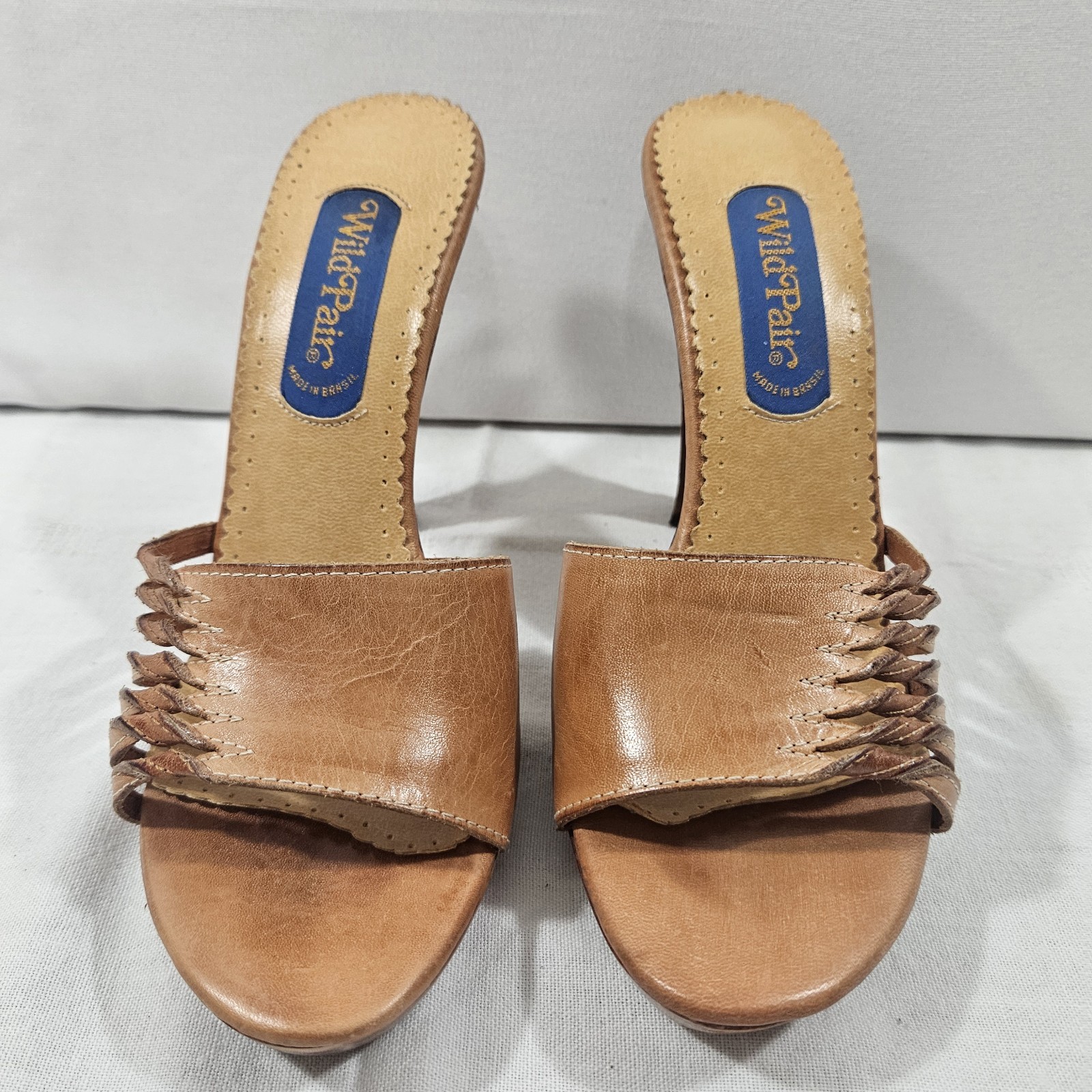 1980’s Wild Pair Original Sandals Mule Heels Slides Tan Leather Women 7.5 Brazil