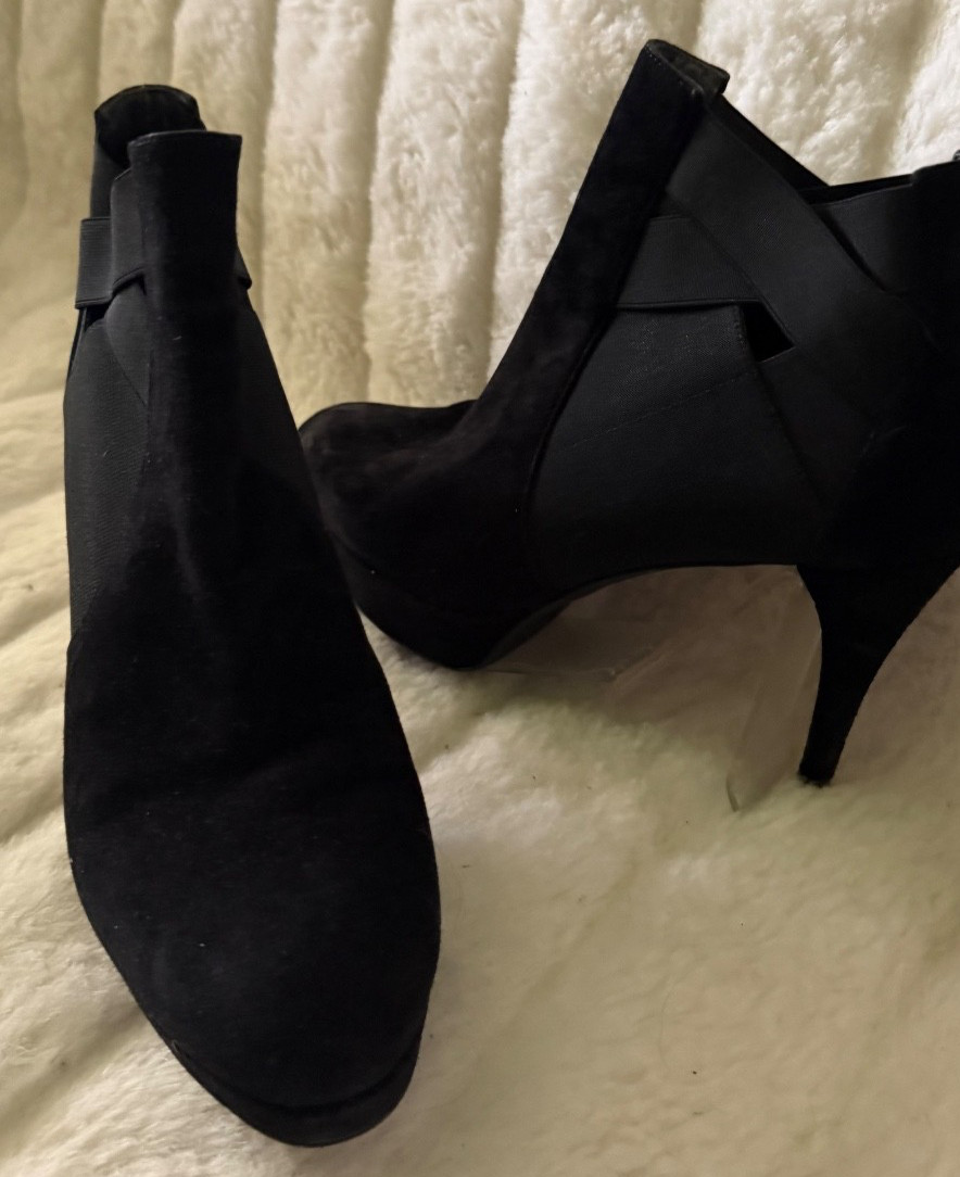 STUART WEITZMAN SIZE 8.5 Black Platform Stiletto Suede Made in Spain Bootie