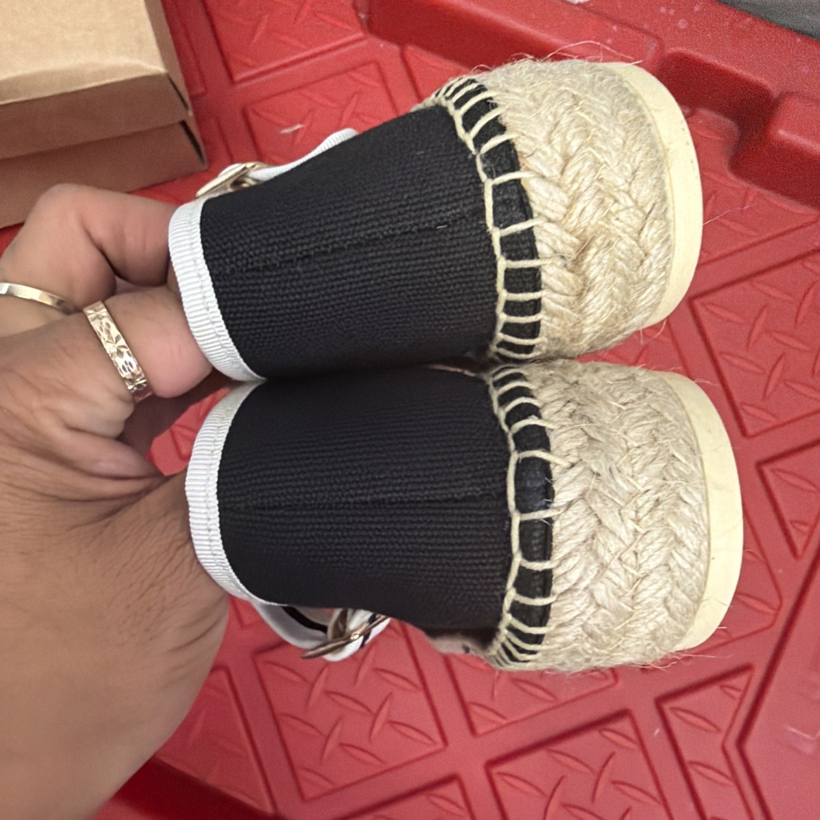MAEVE Mary Jane Espadrille Flats – Pitch Black Size 38EU