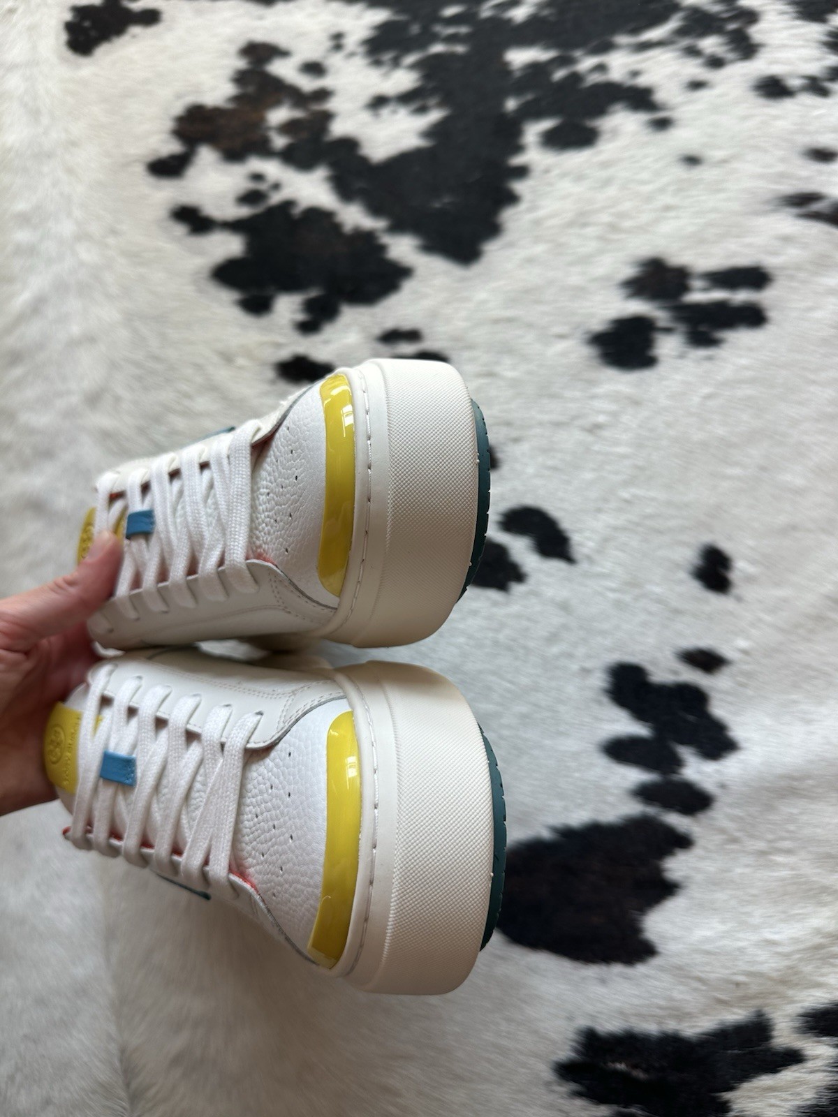Tory Burch Ladybug Leather Trainer Sneaker White/Red/Blue/Yellow Sz 8.5 NEW