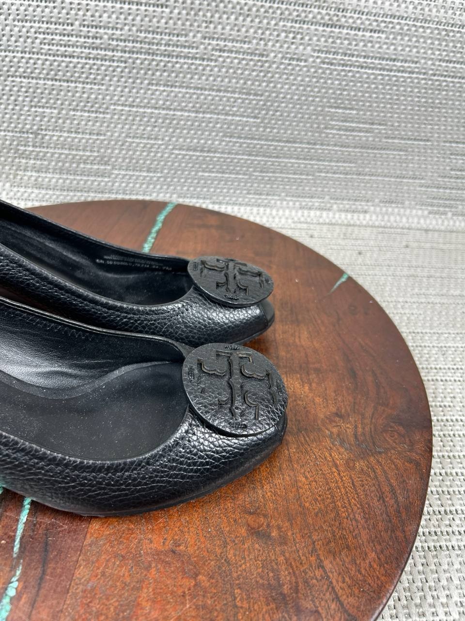 Tory Burch Heels Womens Size 7 M Sally Wedge Pump Black Leather Peep Toe Slip On