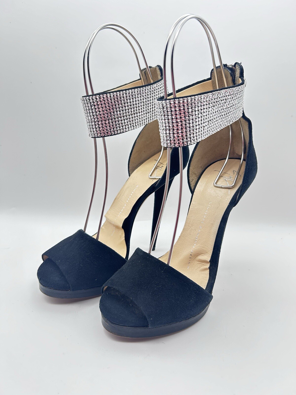 Giuseppe Zanotti Crystal-Cuff High Heel Stiletto Sandals in Black Suede Sz 36.5