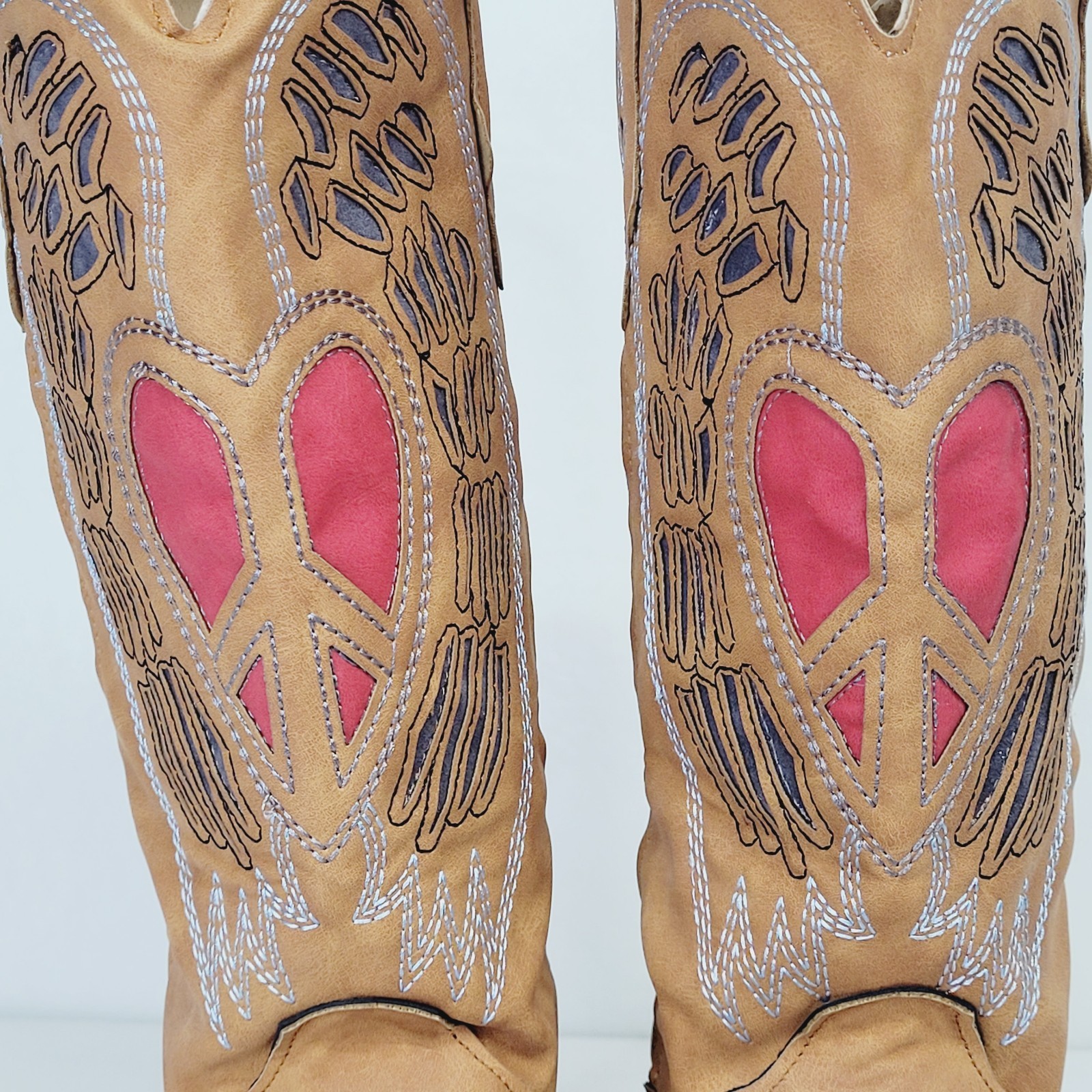 Womens Heart Angel Wing Cowgirl Boots 9.5 Cowgirl Western Faux Suede Brown Red