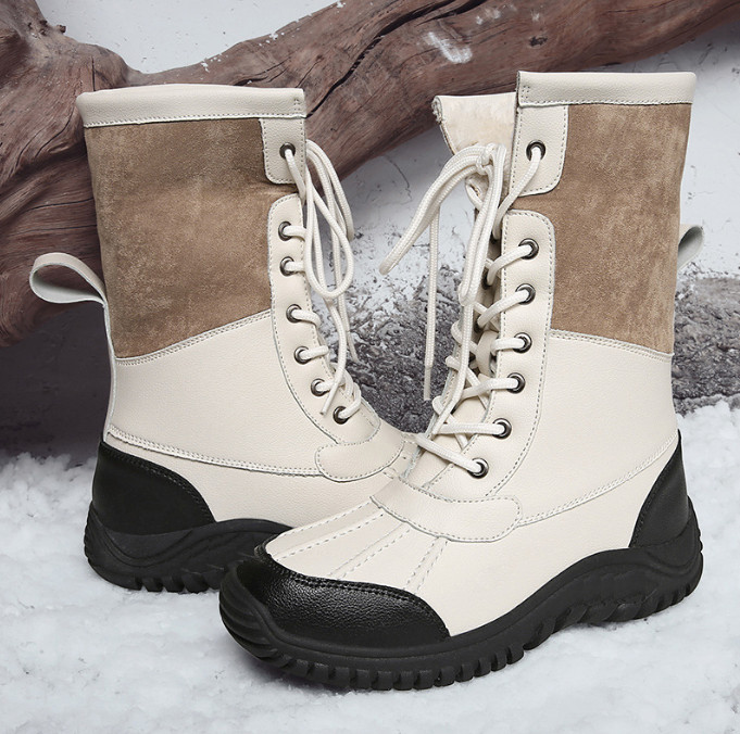 Womens Faux Leather Winter Snow Boots Warm Fleece Shoes Mid Calf Walking Boots