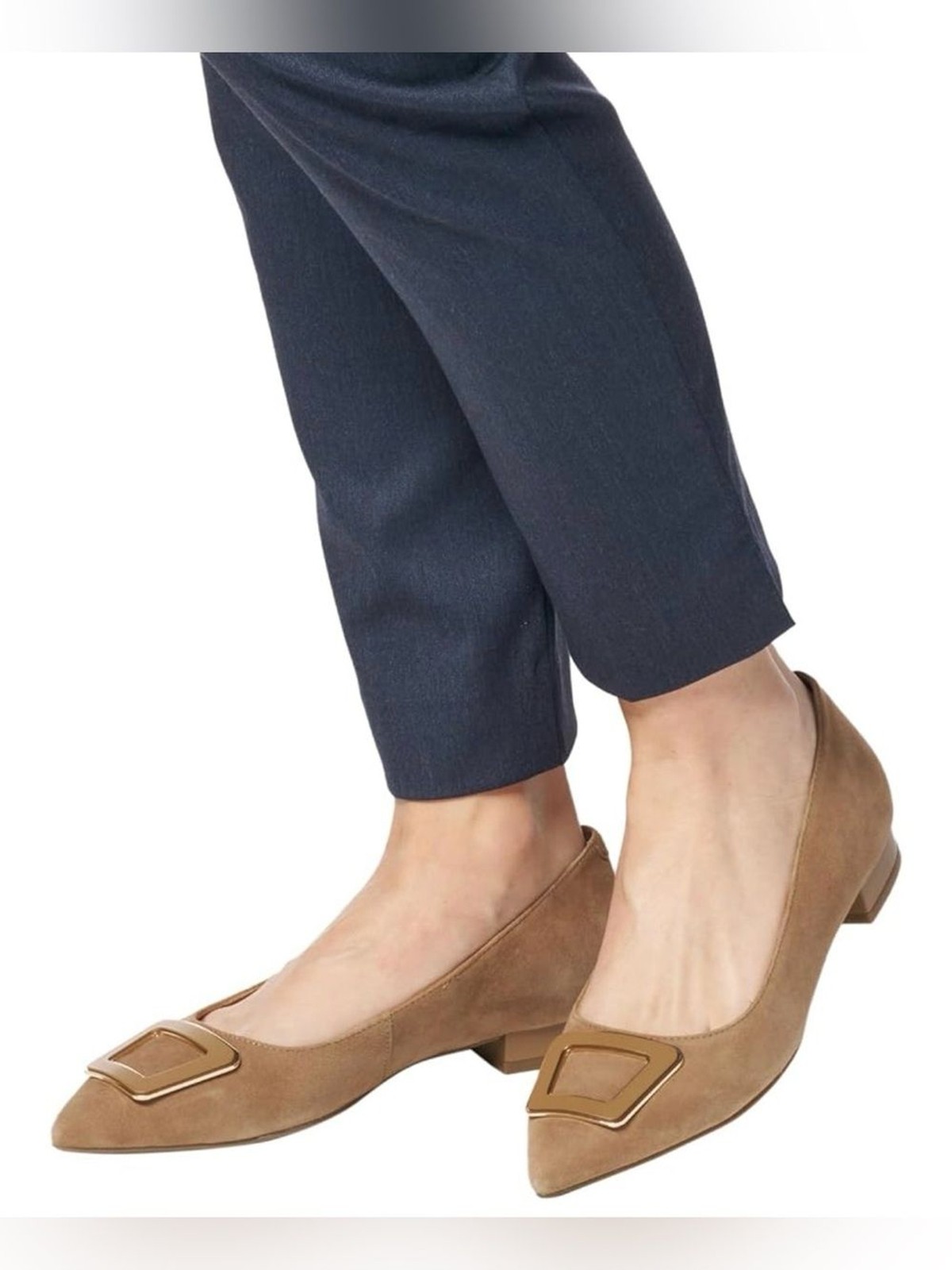 GEOX Pointed Toe Beige Brown Suede Leather Ballet Flats Accent Minimalist 38