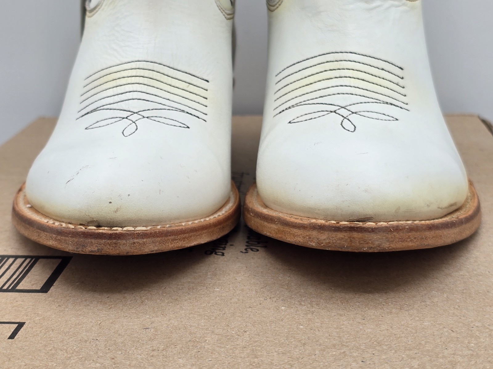 MEZCALERO – WHITE LEATHER «MEZCAL» WESTERN BOOTS Cobbiy Carter Sz 7 M VG
