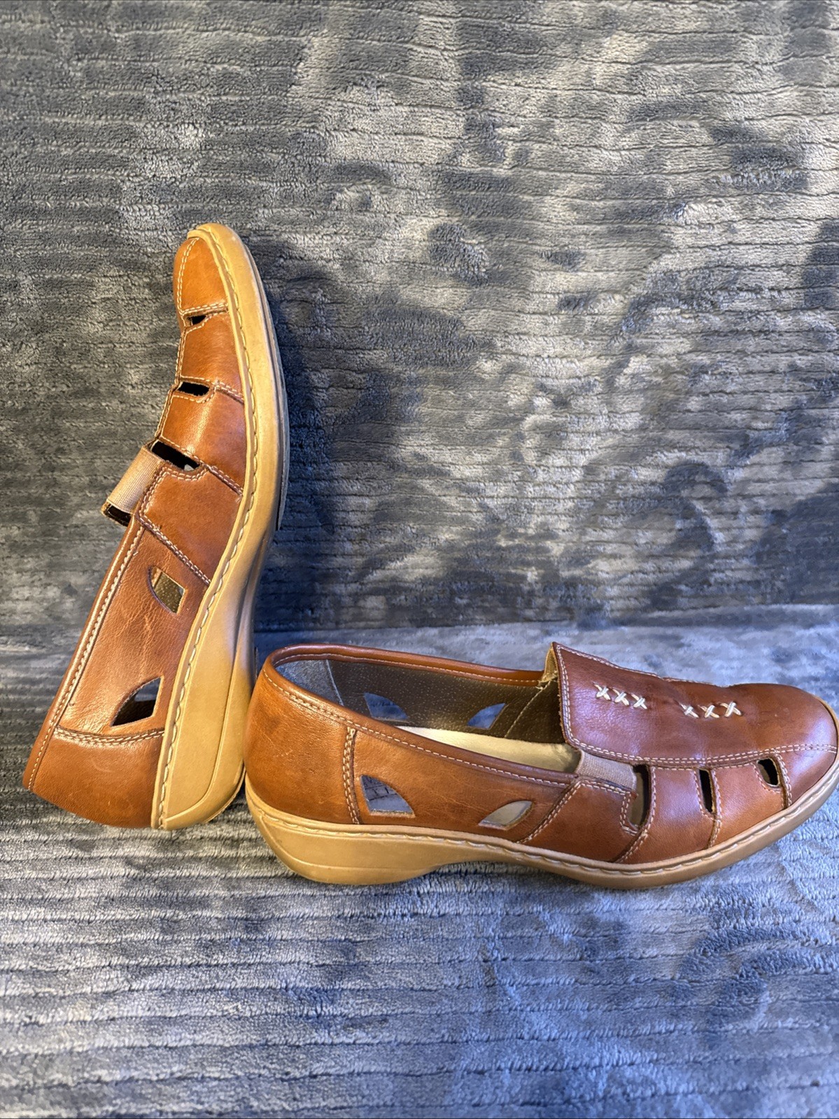 Rieker Shoes Womens 41 Slip On Loafers Beige Leather Square Toe Casual Comfort