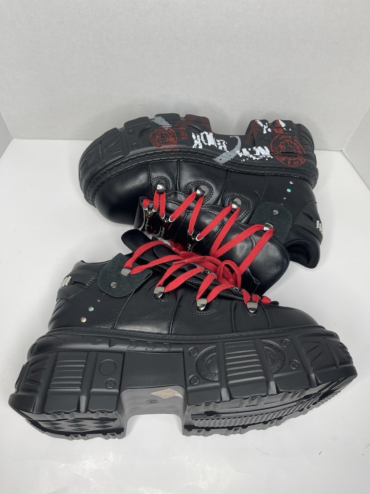 Punk Y2K Graffiti Platform Ankle Boots – Black/Red –Rock Gothic| EUR 44/ US 10