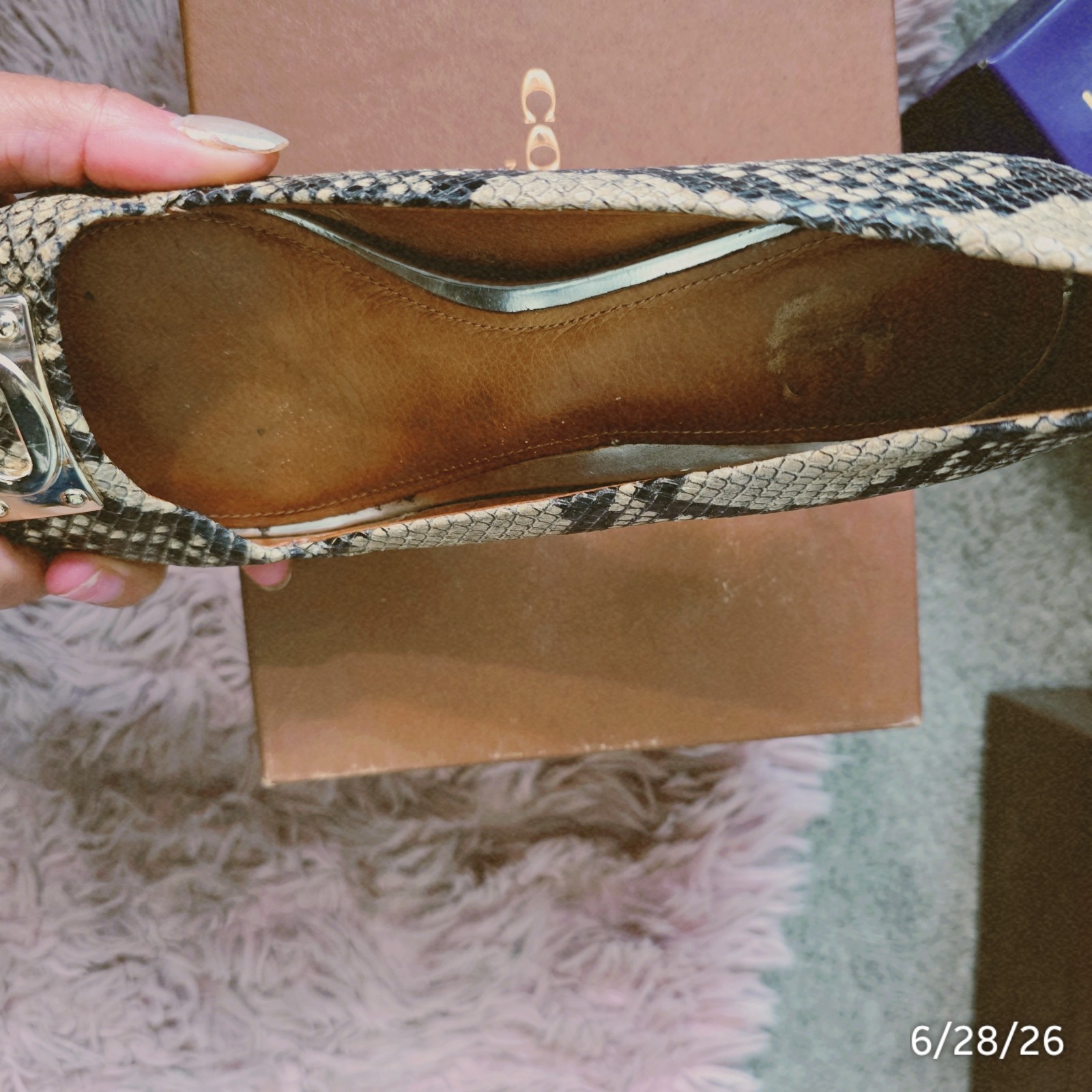 Coach Snake Print Pointed Toe Slingback Flats Slip-On Black/White 8B