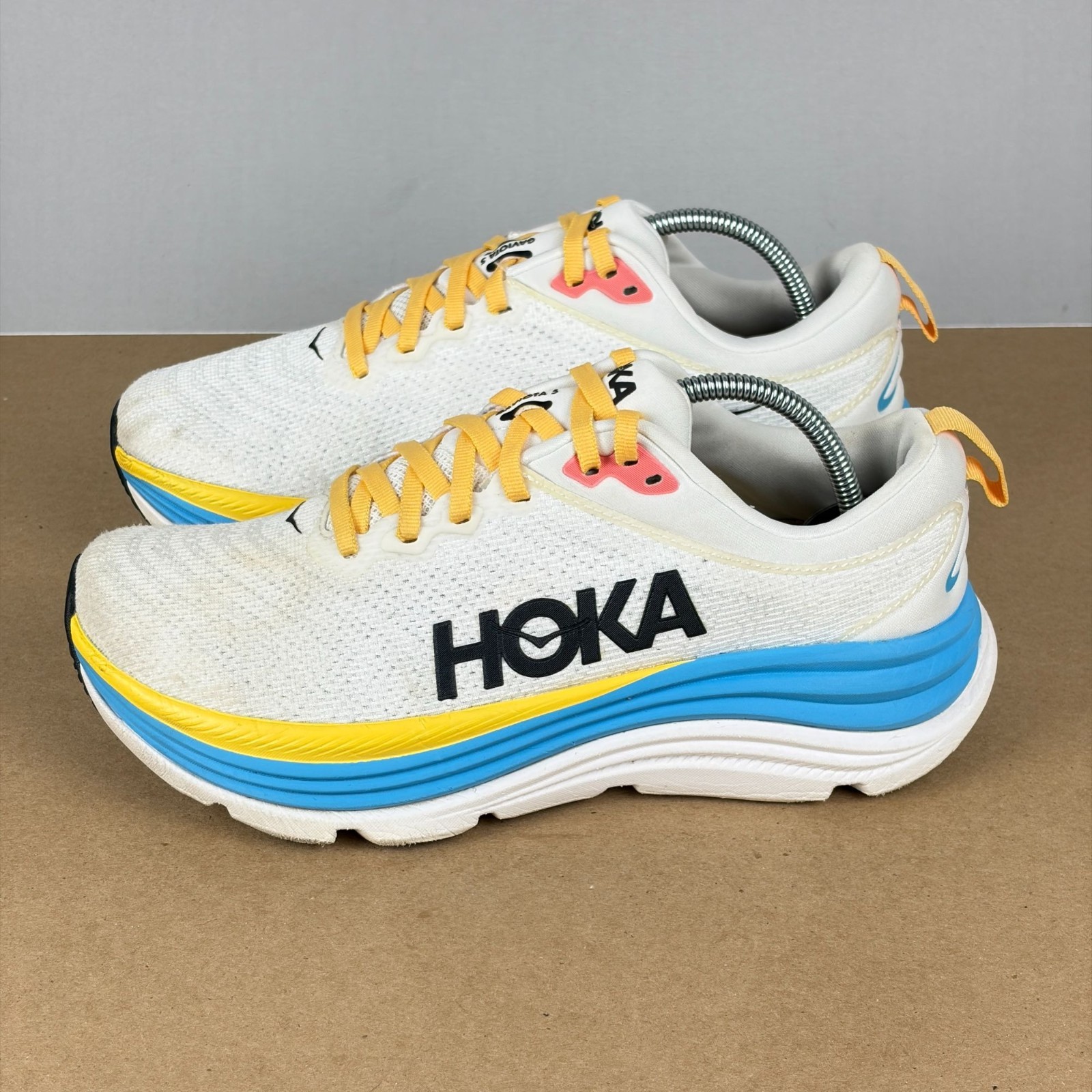Hoka Gaviota 5 Athletic Running Shoes Womens 8 White Blue Yellow Breathable