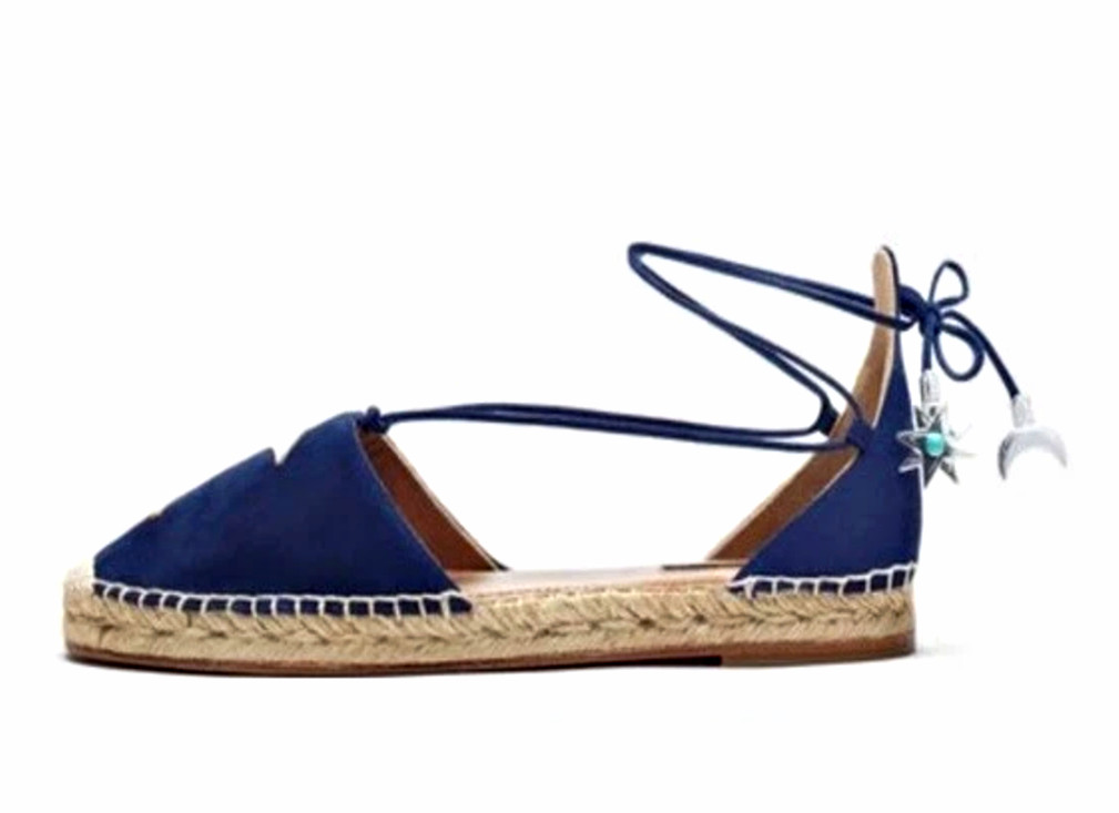 Aquazzura Poppy-Delevingne Midnight Star Moon Lace Up Espadrilles sz US 6/ IT 36