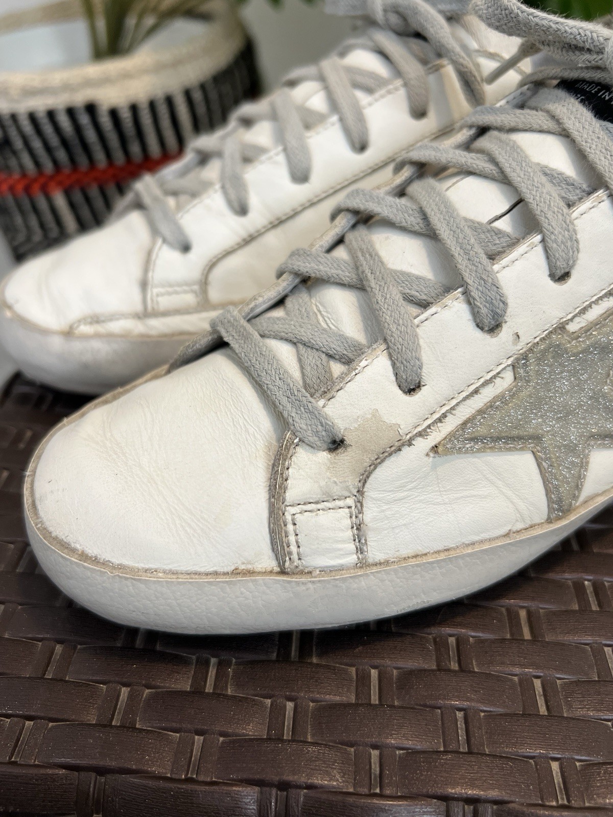 Golden Goose White/Green Leather And Suede Superstar Sneakers US 6.5