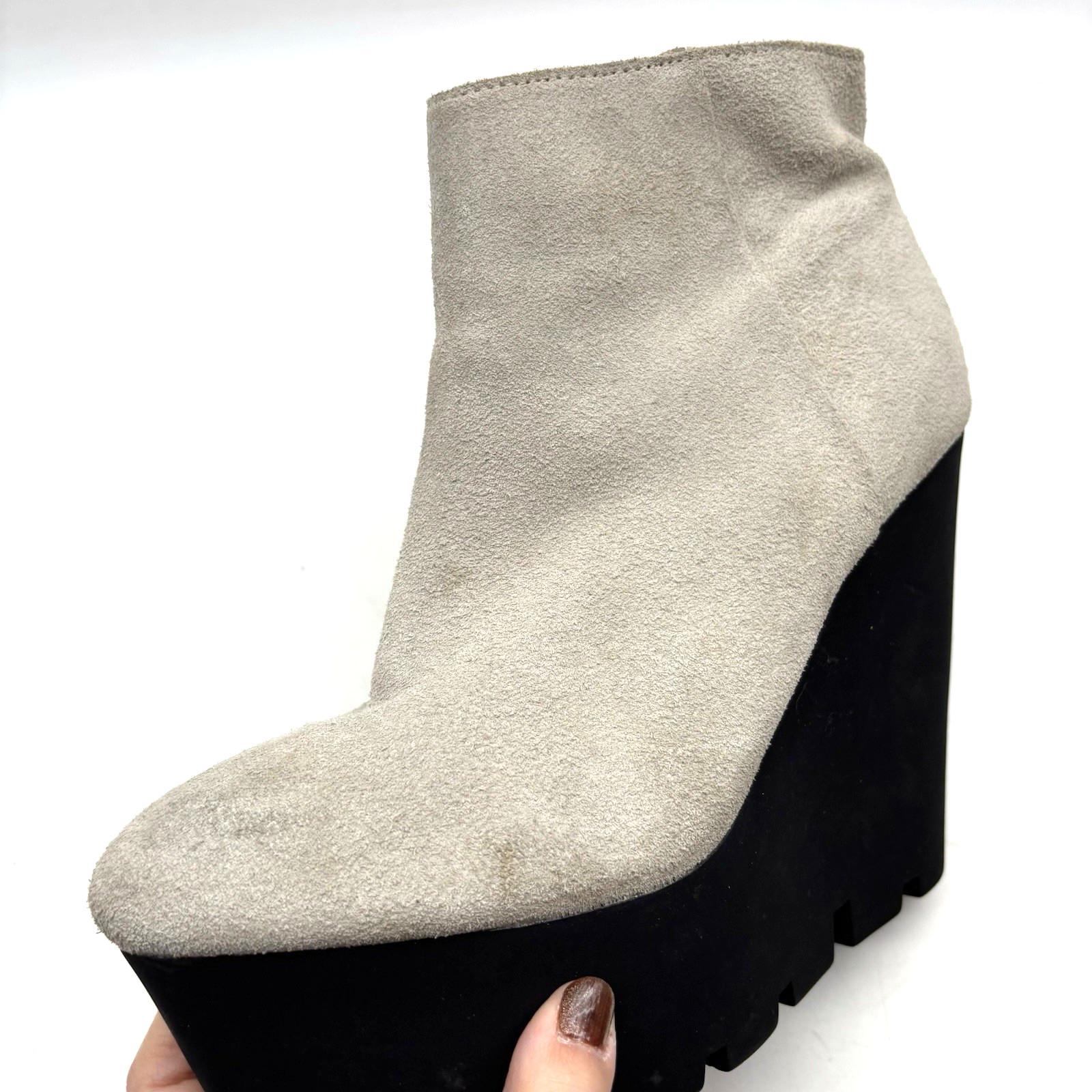 Vintage 00s Y2K Cheap Monday Monolith Gray Suede Leather Platform Wedge Boots 9