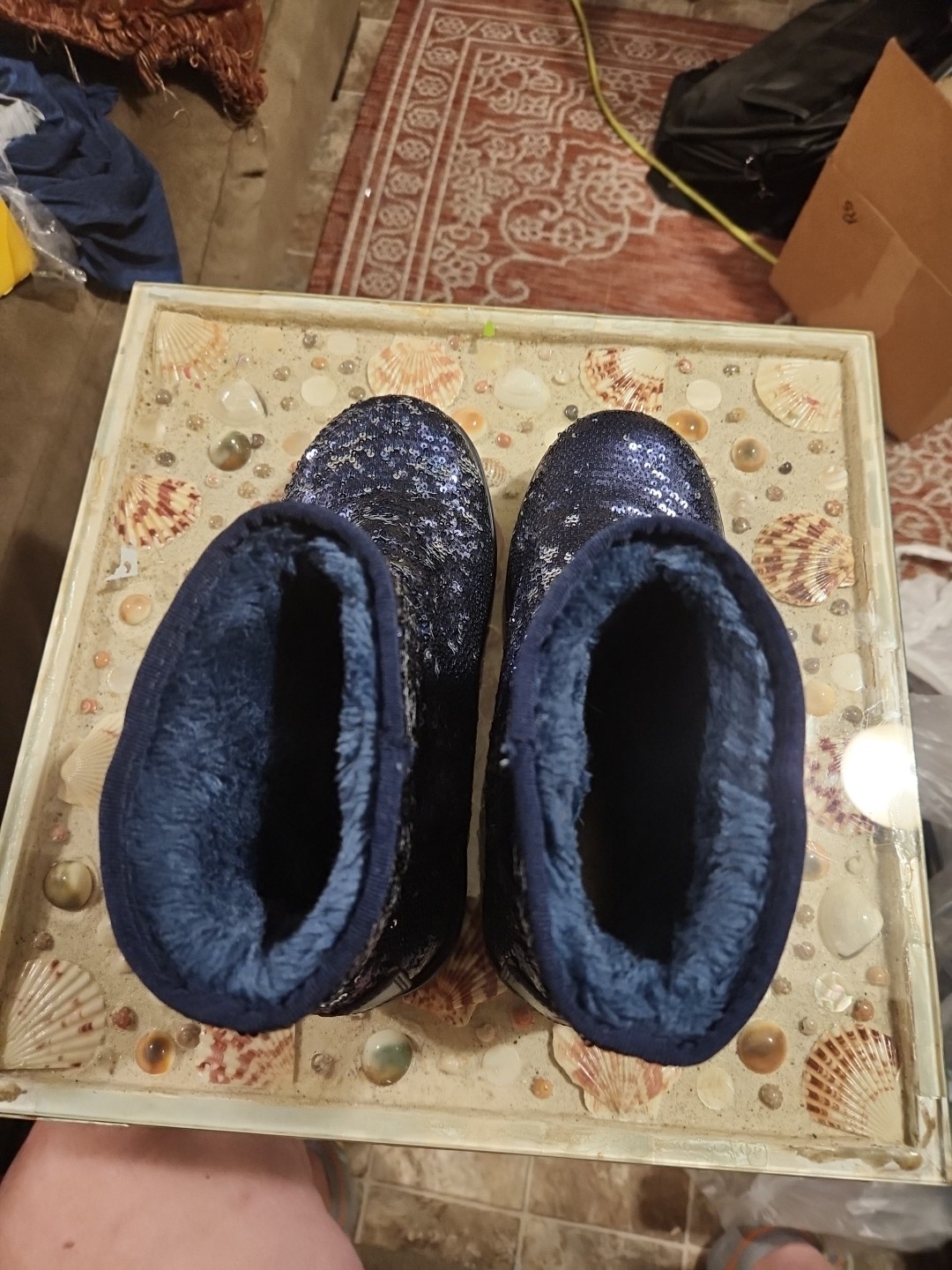 Australian Classic Blue Silver Flip Sequin Boots With Faux Fur Lining Sz 6.5 M