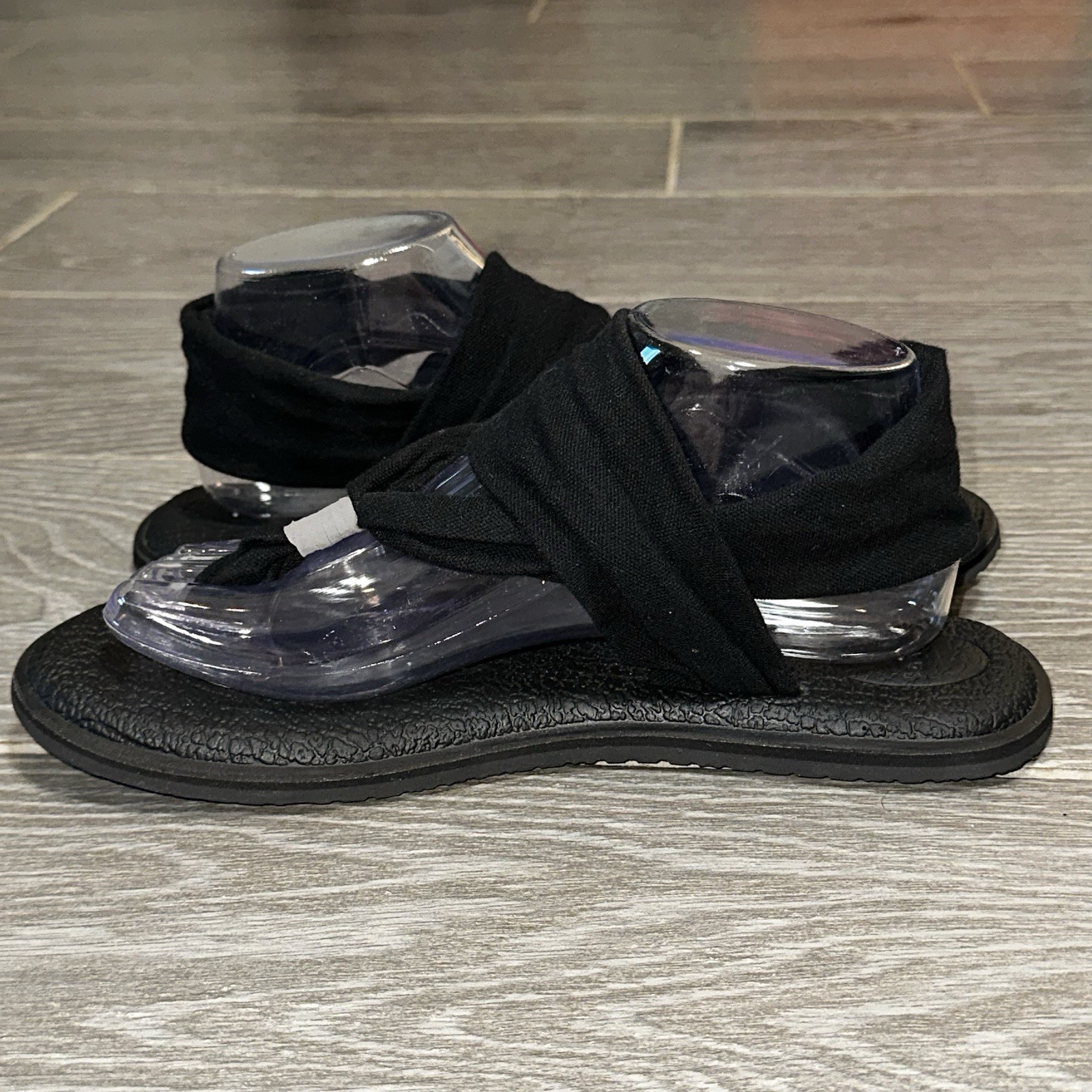 Sanuk Yoga Sling 2 Thong Sandals Women’s 8 Black Knit Fabric Slingback Casual