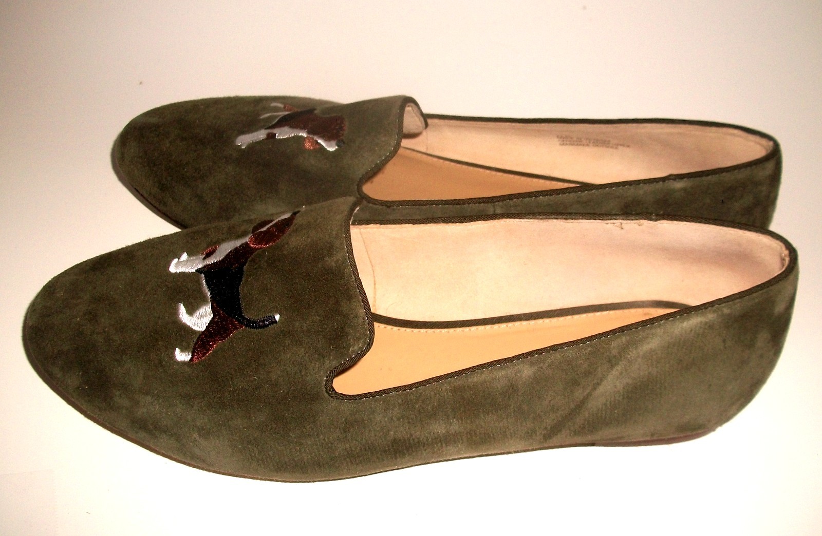 Talbot’s Ryan Embroidered Olive Green Suede Beagle Loafers 7.5M