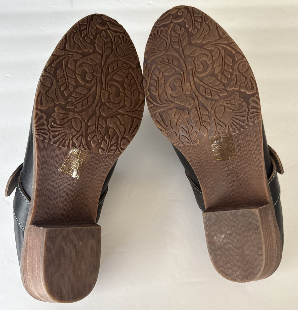 L’Artiste Spring Step Brown Hand Painted Floral Leather Clog Mule Size 42/US 11
