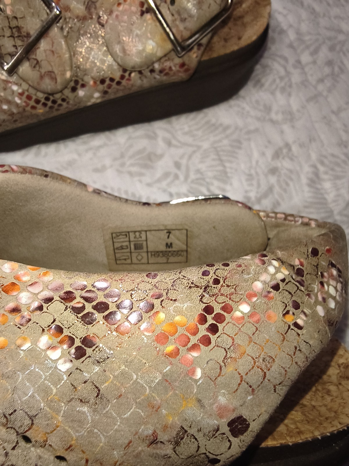 SAS Women’s Beige/Multicolor Snakeskin Leather Strappy Wedge Sandals Cork 7 M