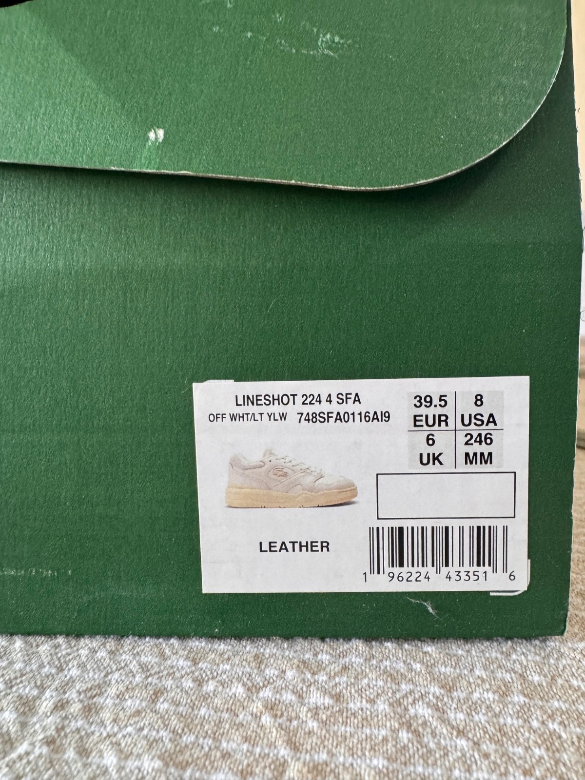 Lacoste Lineshot 224 4 SFA Women’s Leather Sneakers Off White EU 39.5 Worn Once