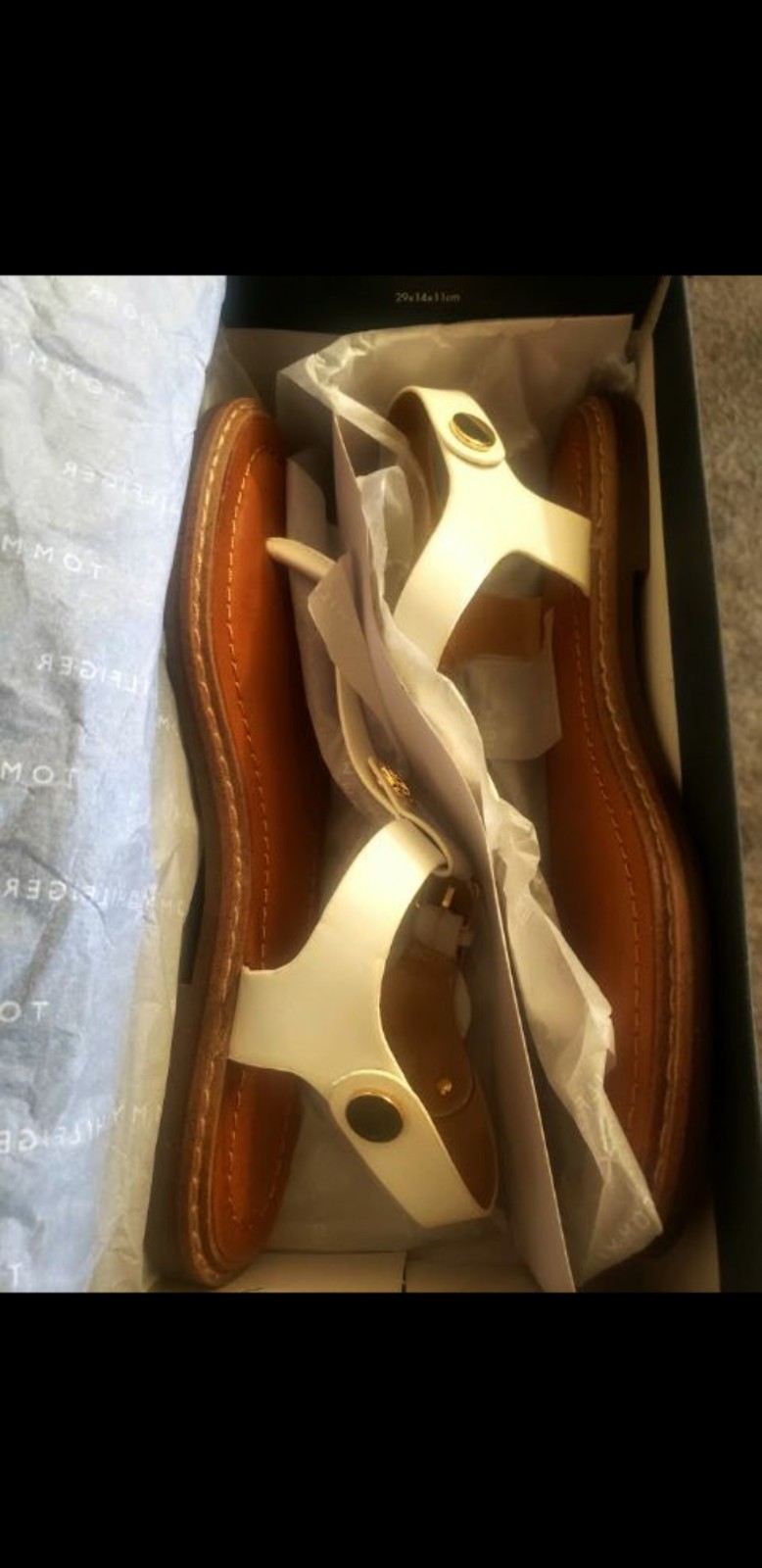 Tommy Hilfiger BENNIA Thong Sandal’s, White/Gold Logo Buckle, Woman’s 7.5 *NIB*
