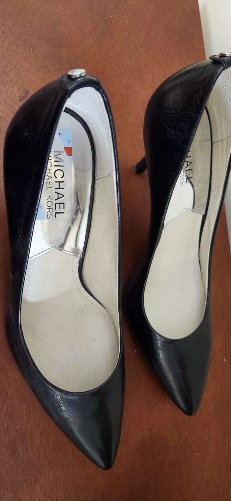 Michael Kors Women’s Black Leather Pointed Toe Logo Slip On Stiletto Pumps 9.5