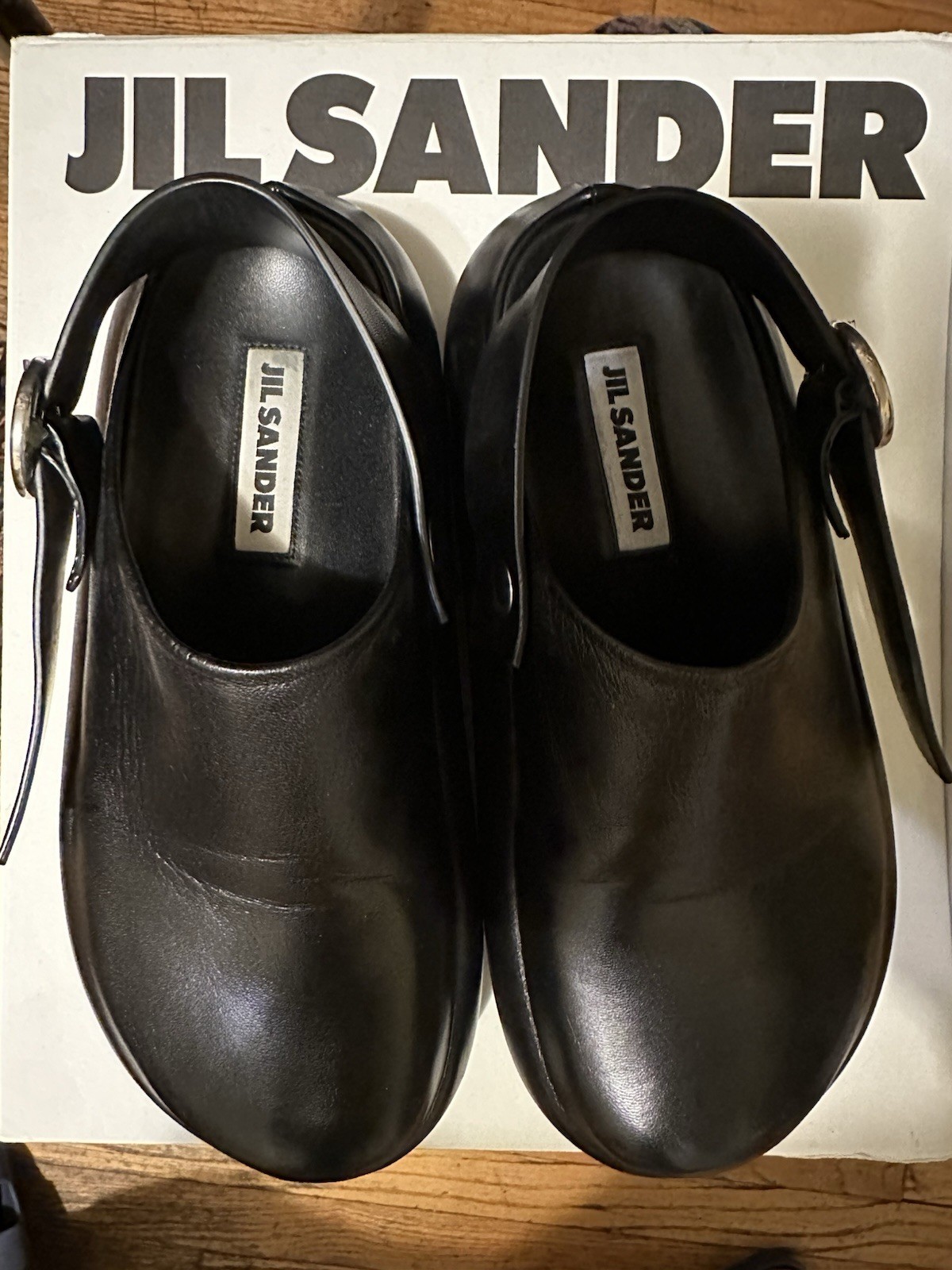 Retail $1,280 Jil Sander Sabot Leather Sandals Clogs 37 Black Mules Slide Italy