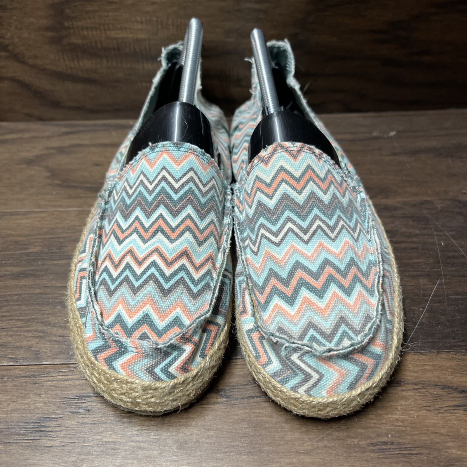 SANUK Women’s Funky Fiona Chevron Flats Sz 10 Loafers Shoes Teal Blue Multicolor