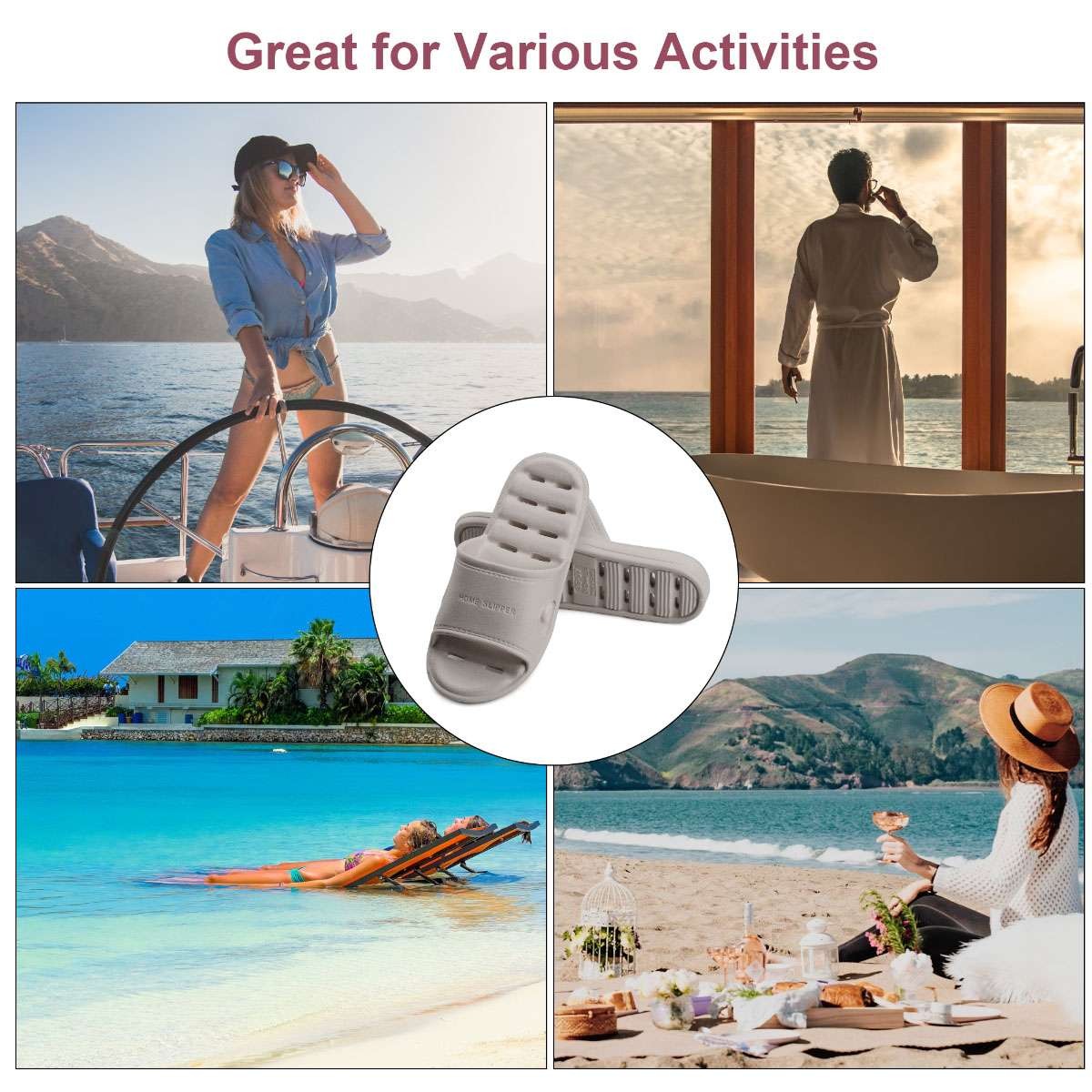Non-slip Shower Slippers Quick Drying Drainage Hole Open Toe Bathroom Slides