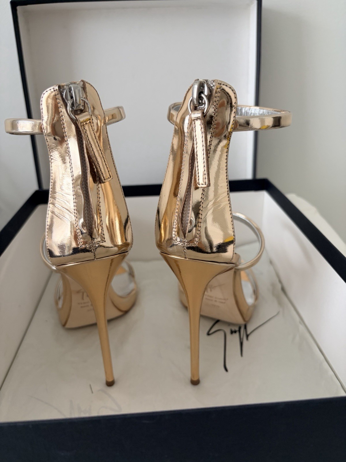 Giuseppe Zanotti Gold Strappy Open Toe Ankle Strap Stiletto Heels 37.5