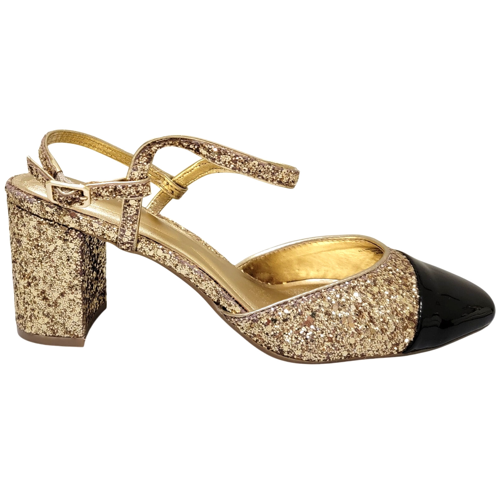 On 34th Women Dotti Cap Toe Ankle Strap Pump Heels Size US 7M Gold Glitter